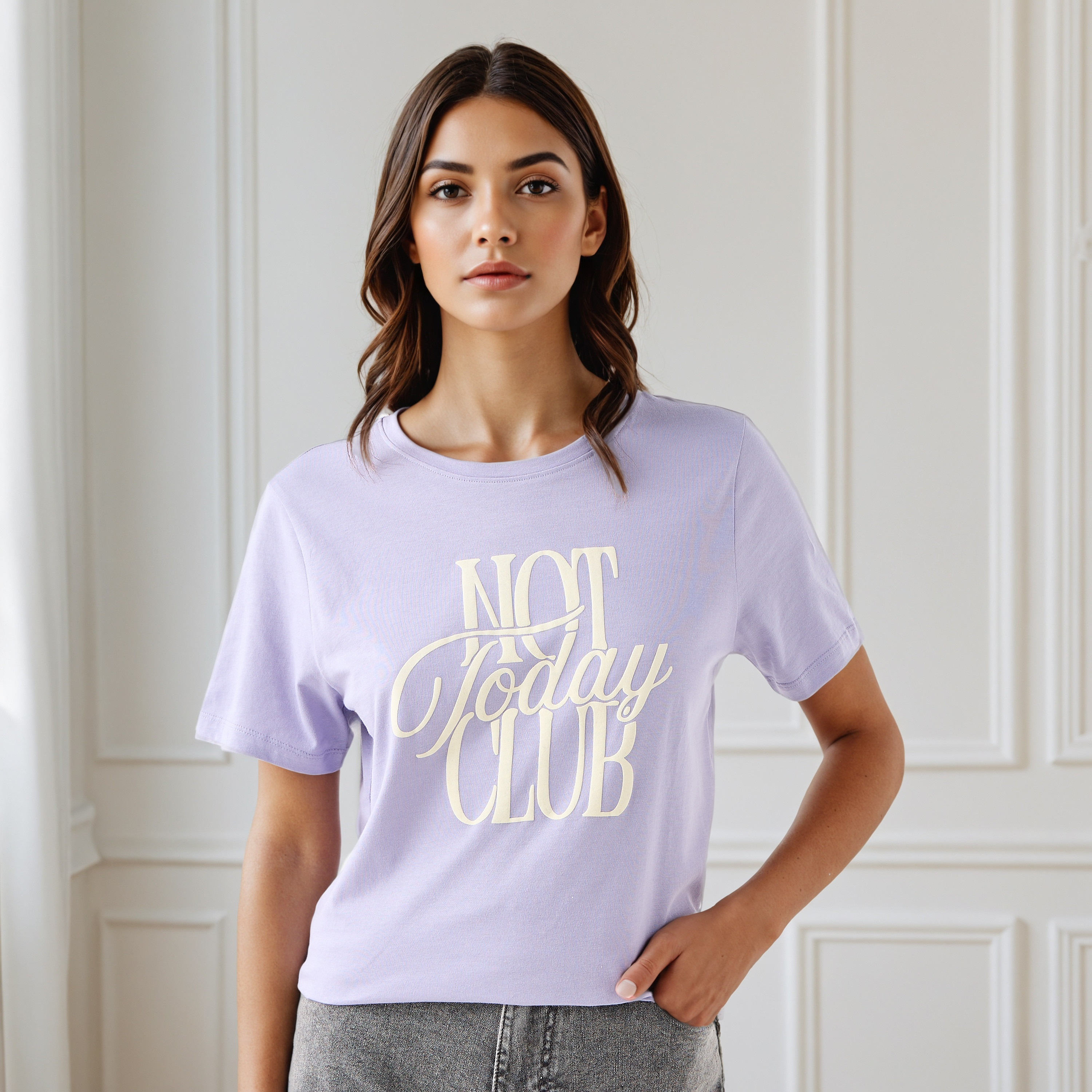 Slogan Print Round Neck T-shirt-women-clothing-tshirts-image-1