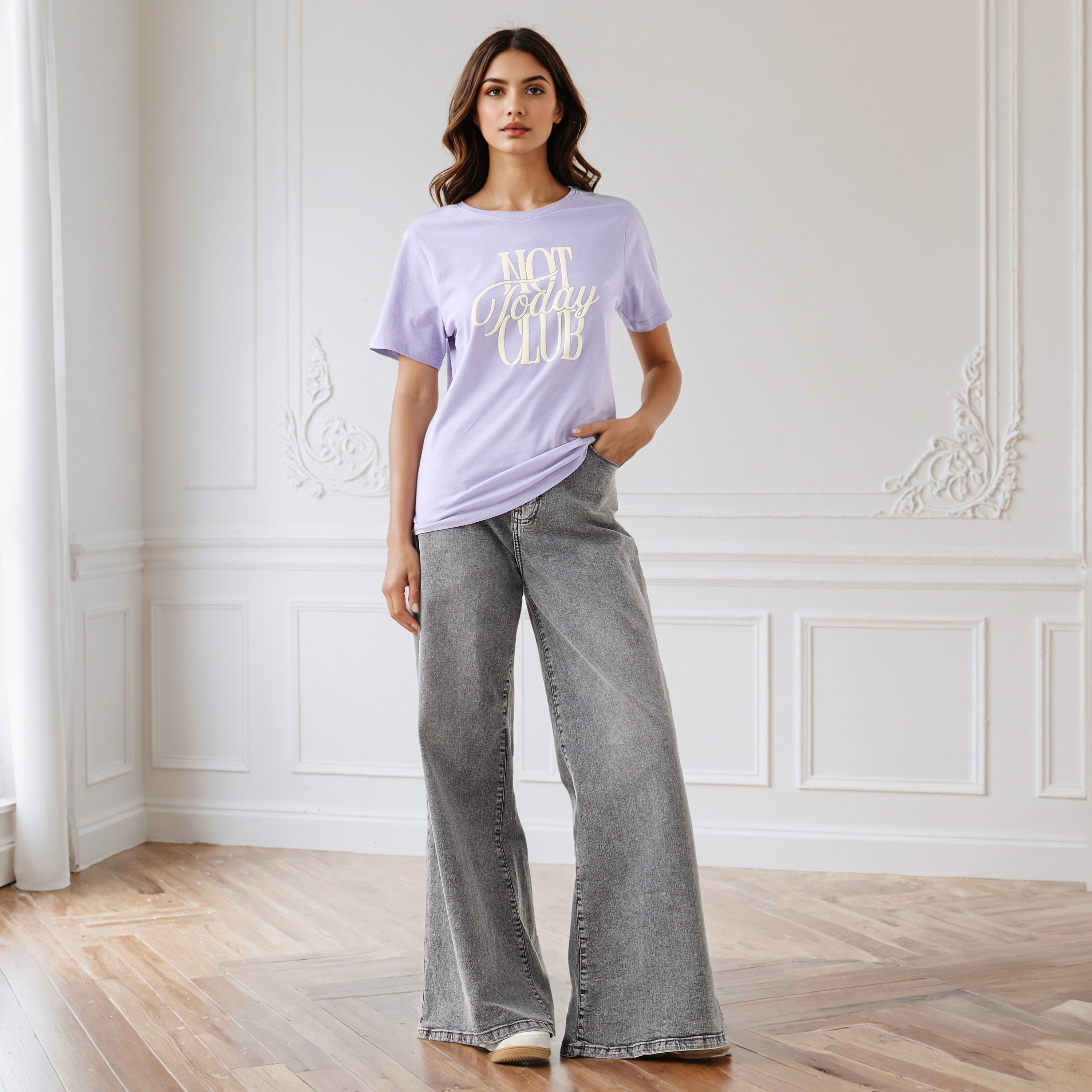 Slogan Print Round Neck T-shirt-women-clothing-tshirts-image-2