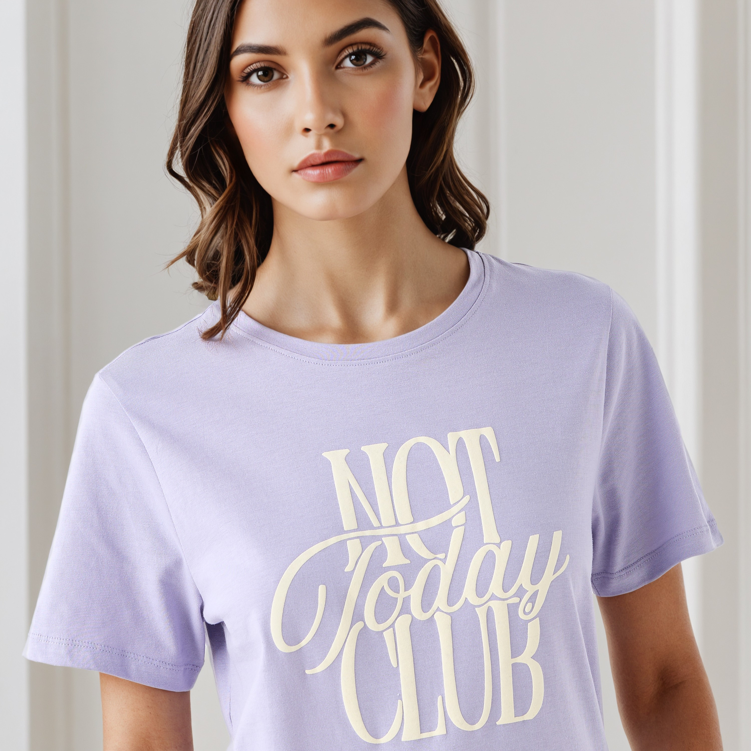 Slogan Print Round Neck T-shirt-women-clothing-tshirts-image-4