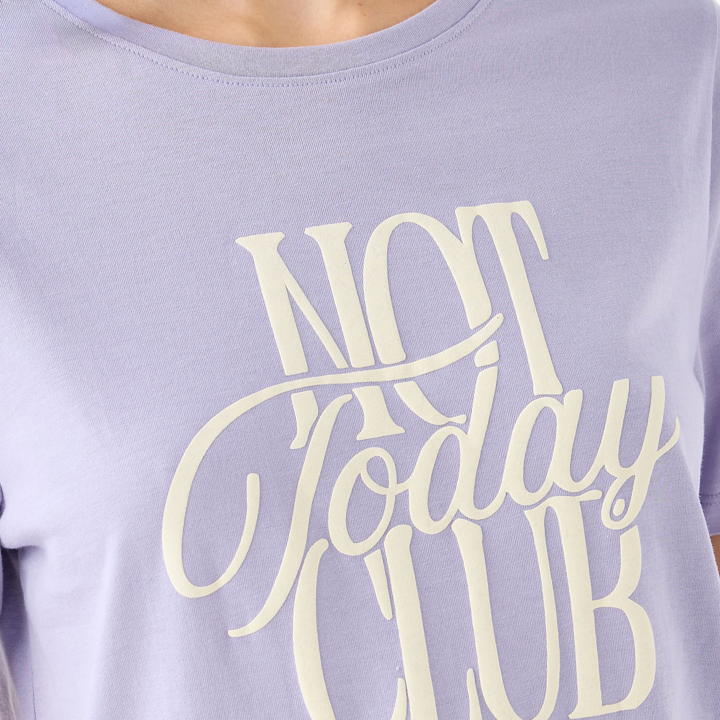 Slogan Print Round Neck T-shirt-women-clothing-tshirts-image-5