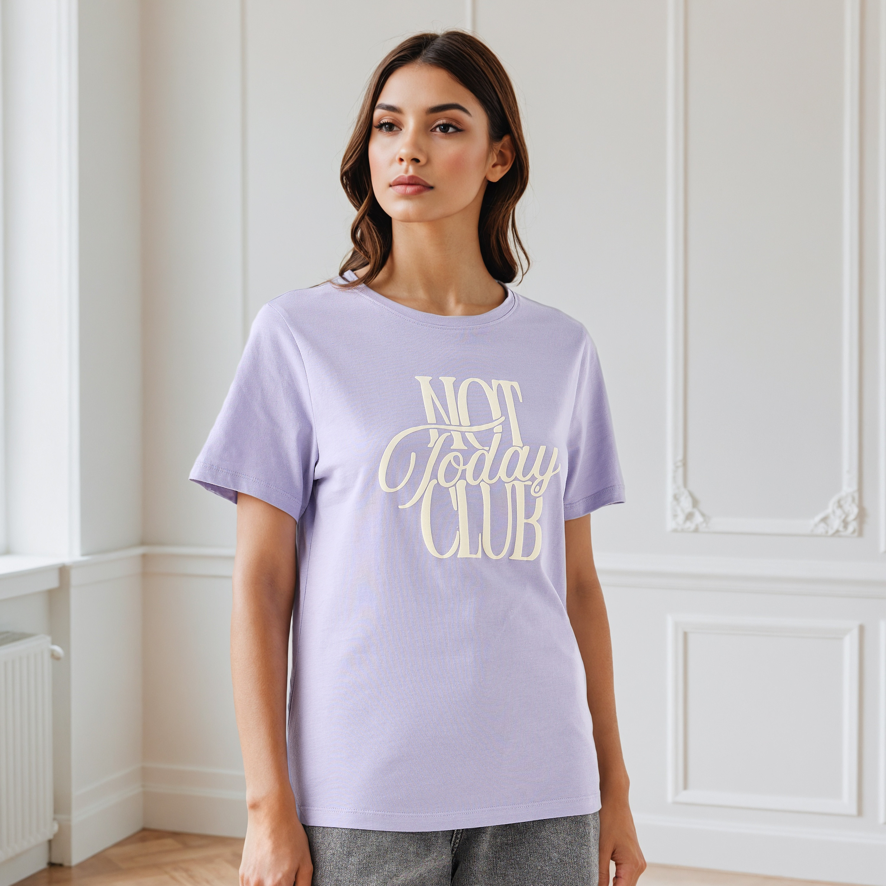 Slogan Print Round Neck T-shirt-women-clothing-tshirts-image-6
