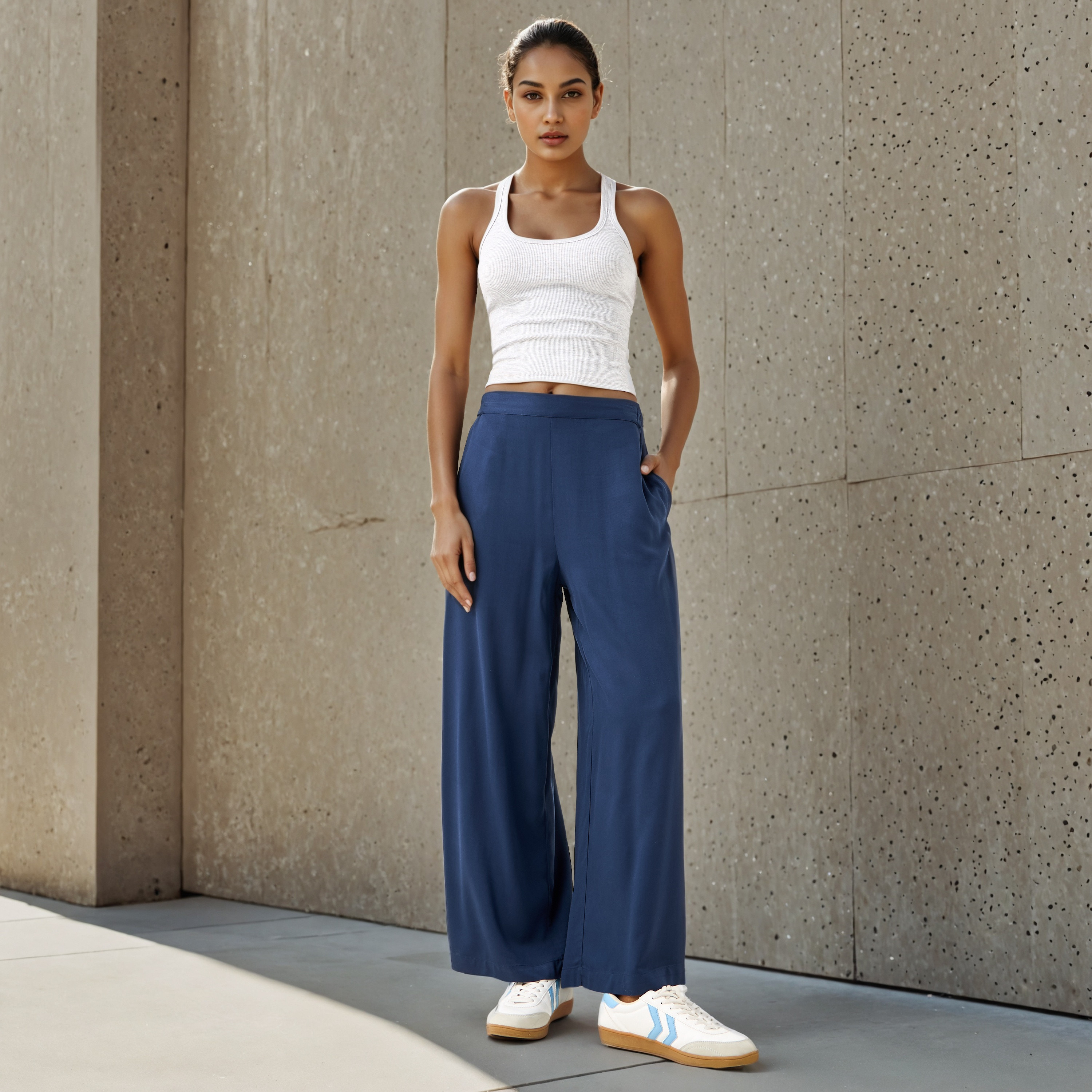 Wide Leg Flexi Waist Palazzo Pants-women-clothing-bottoms-trousers-image-2
