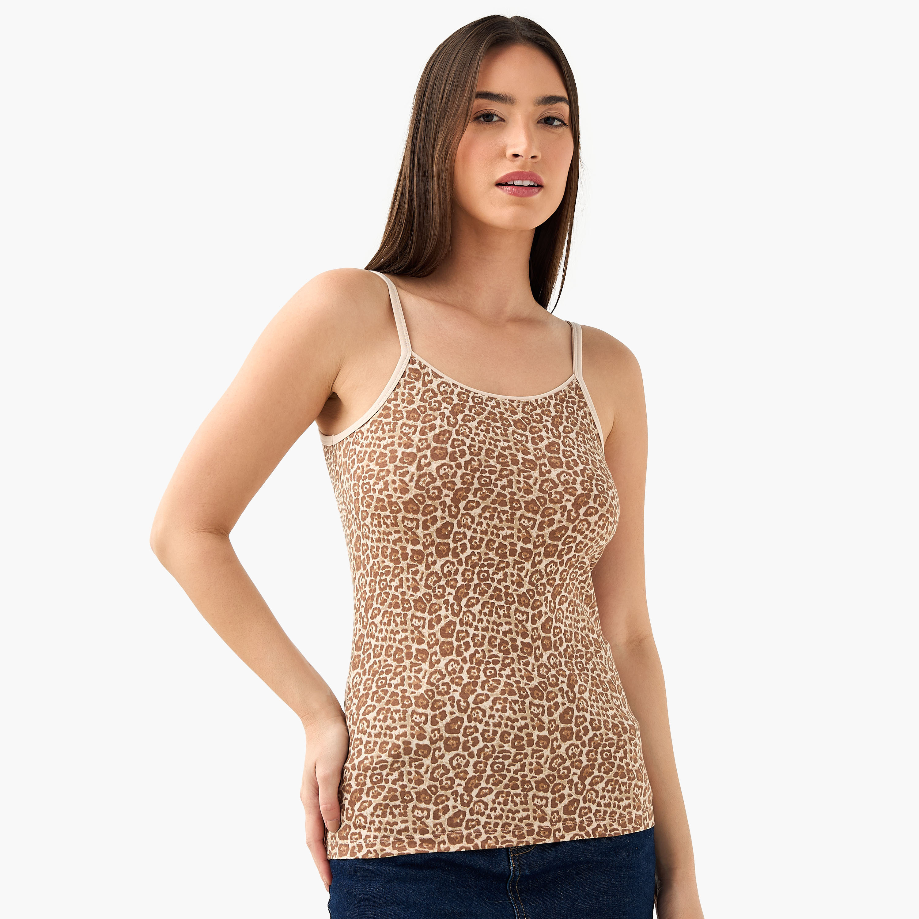 Slim Fit Camisole with Animal Print Cotton Blend-women-clothing-tshirts-image-1