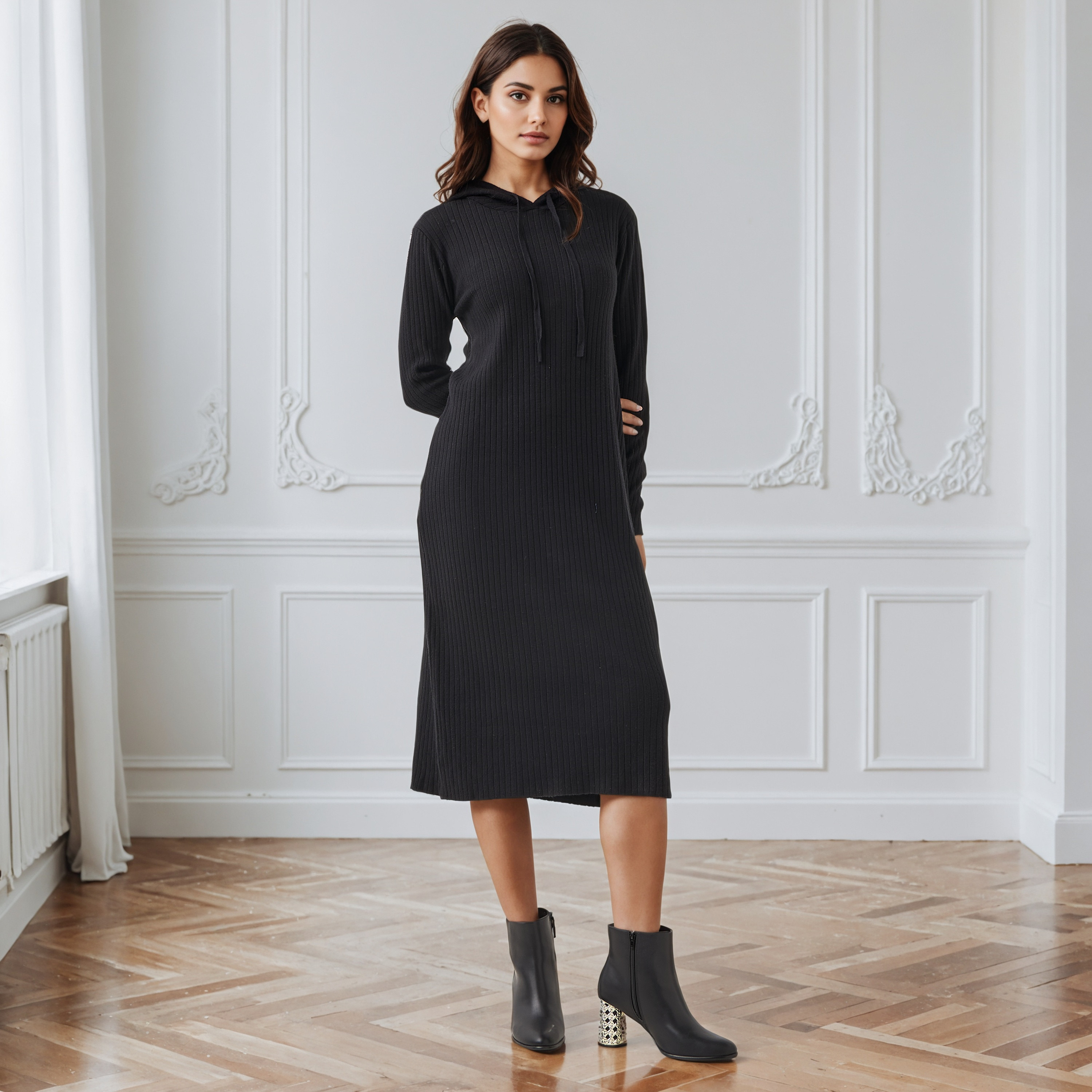 A-line Midi Dress with Hood-women-clothing-dresses-image-2