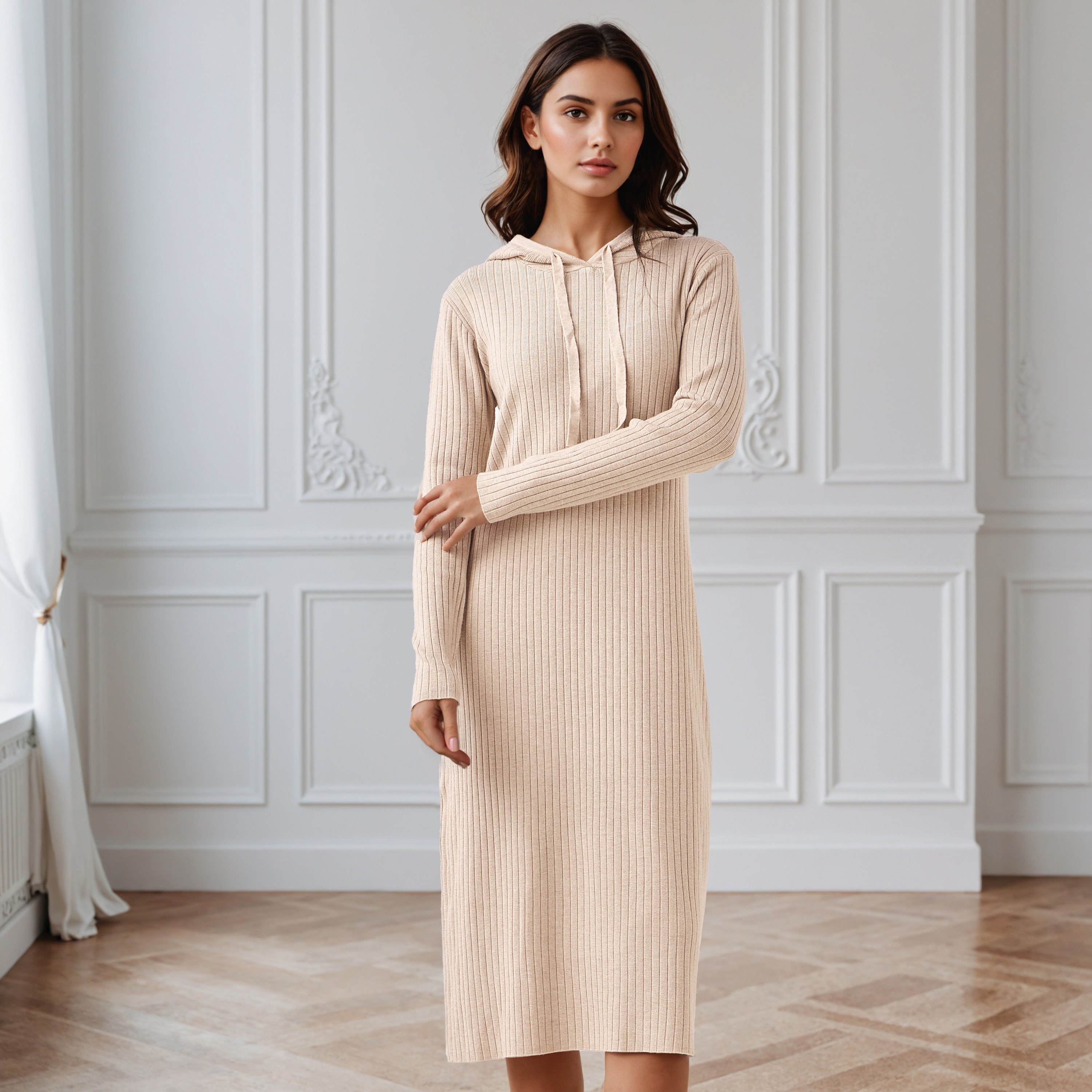 A-line Midi Dress with Hood-women-clothing-dresses-image-1