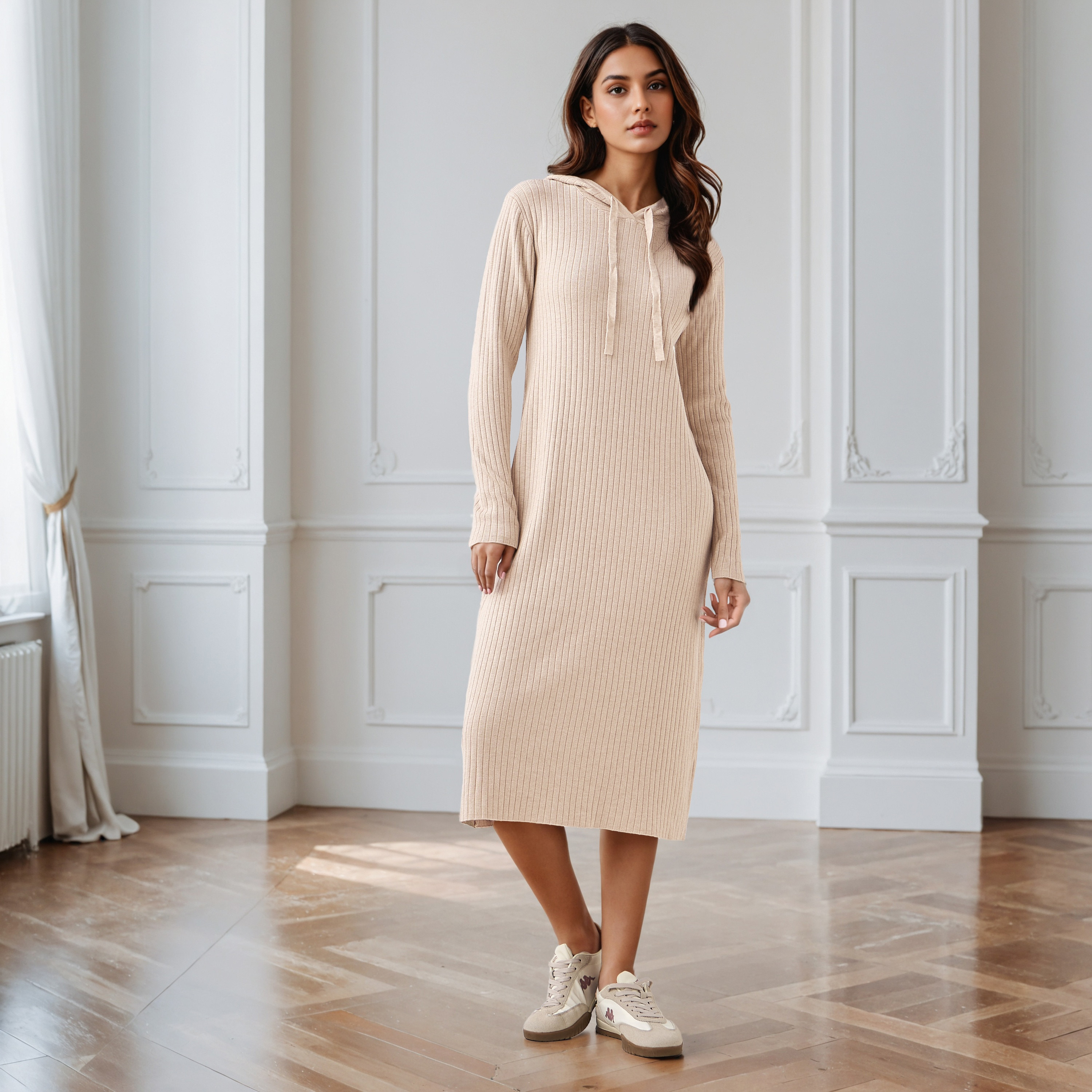 A-line Midi Dress with Hood-women-clothing-dresses-image-2