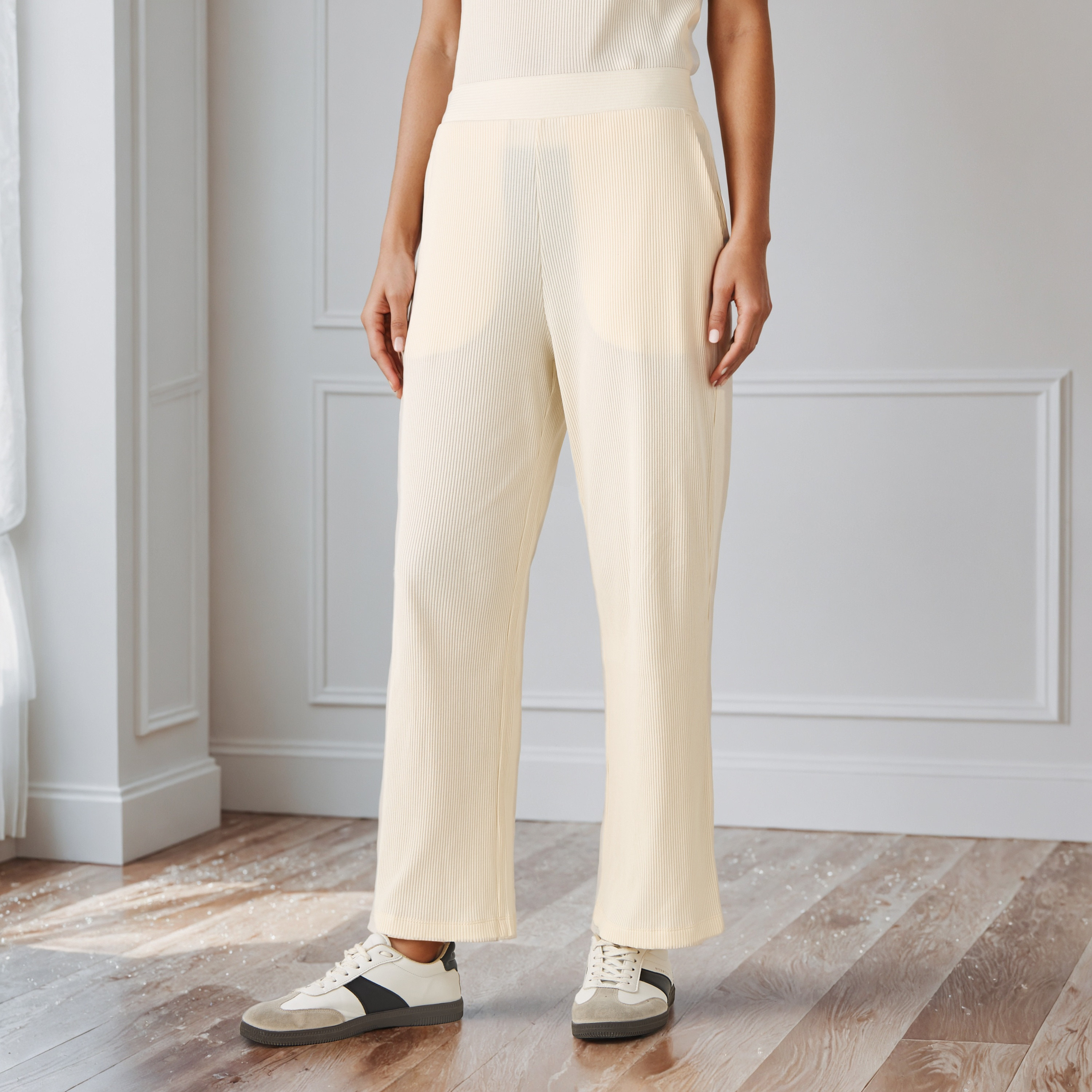 Ribbed Wide Leg Flexi Waist Pants with Pockets-women-clothing-bottoms-trousers-image-1