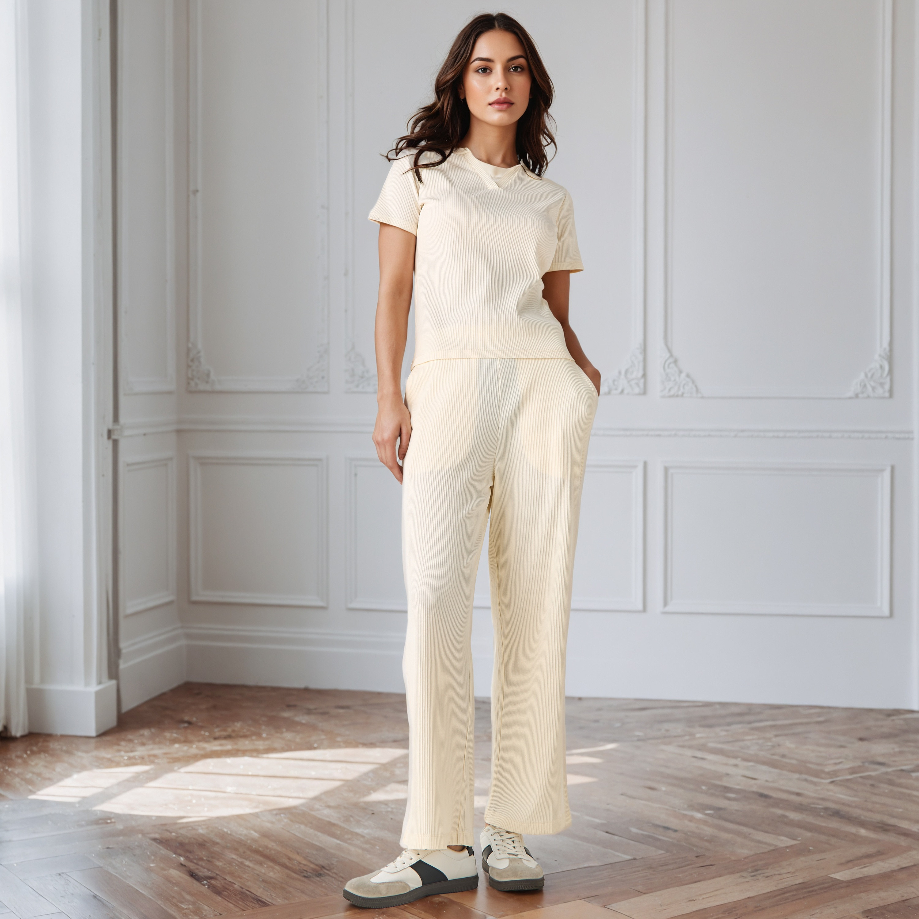 Ribbed Wide Leg Flexi Waist Pants with Pockets-women-clothing-bottoms-trousers-image-2