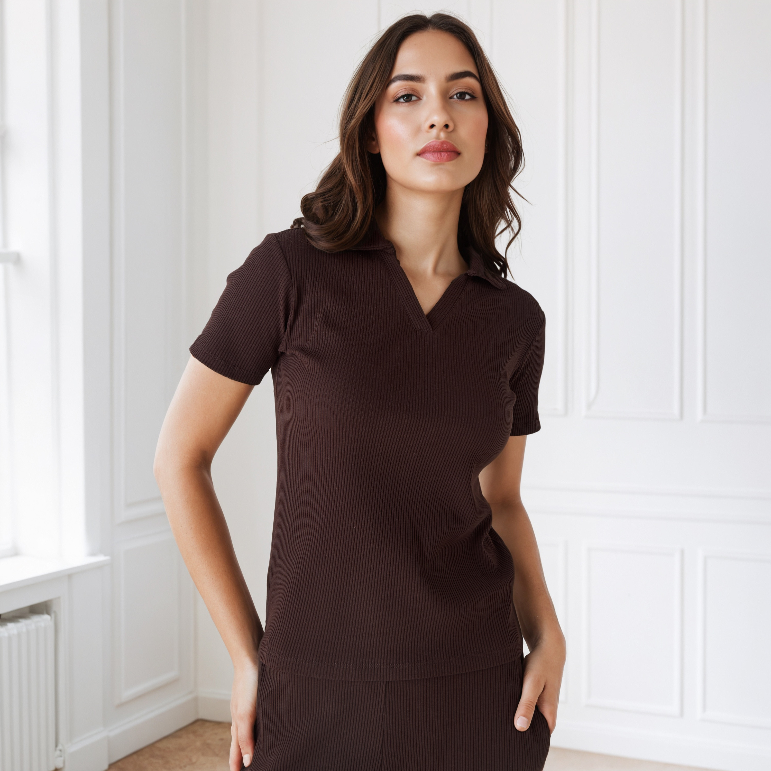 تيشيرت بولو مضلع بياقة-women-clothing-tshirts-image-1