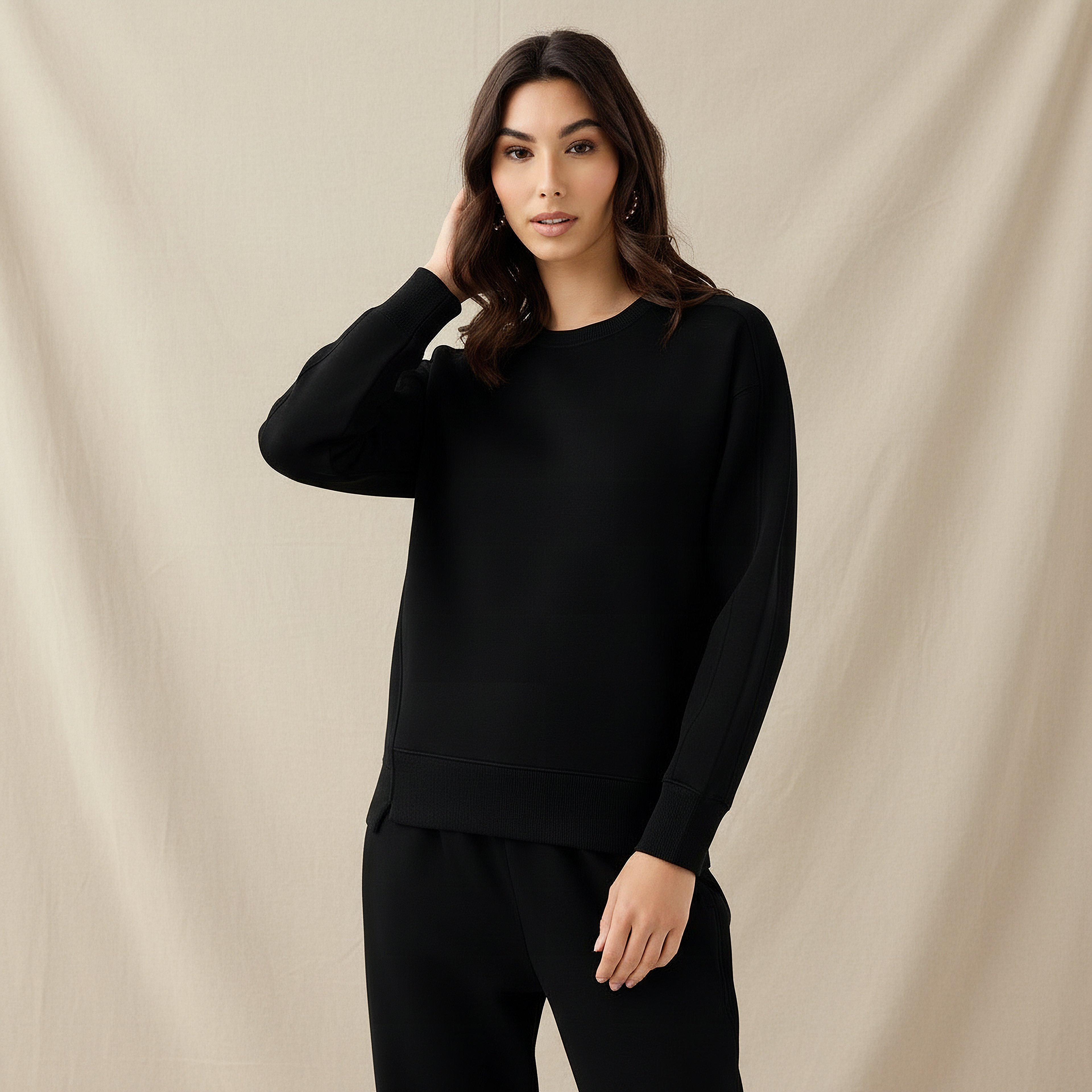 Relaxed Fit Sweatshirt with Cut and Sew-women-winterwear-hoodiesandsweatshirts-sweatshirts-image-1
