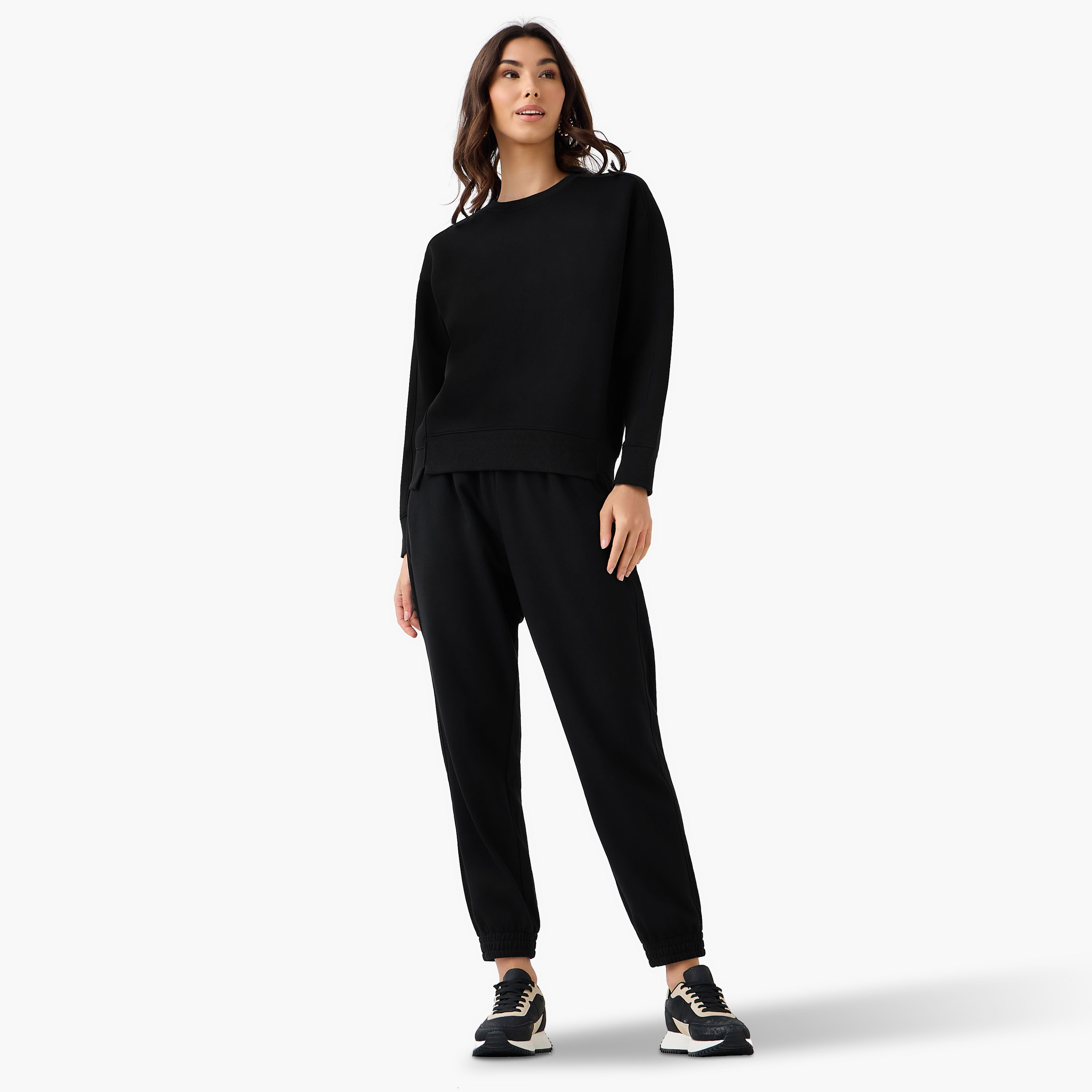 Relaxed Fit Sweatshirt with Cut and Sew-women-winterwear-hoodiesandsweatshirts-sweatshirts-image-2