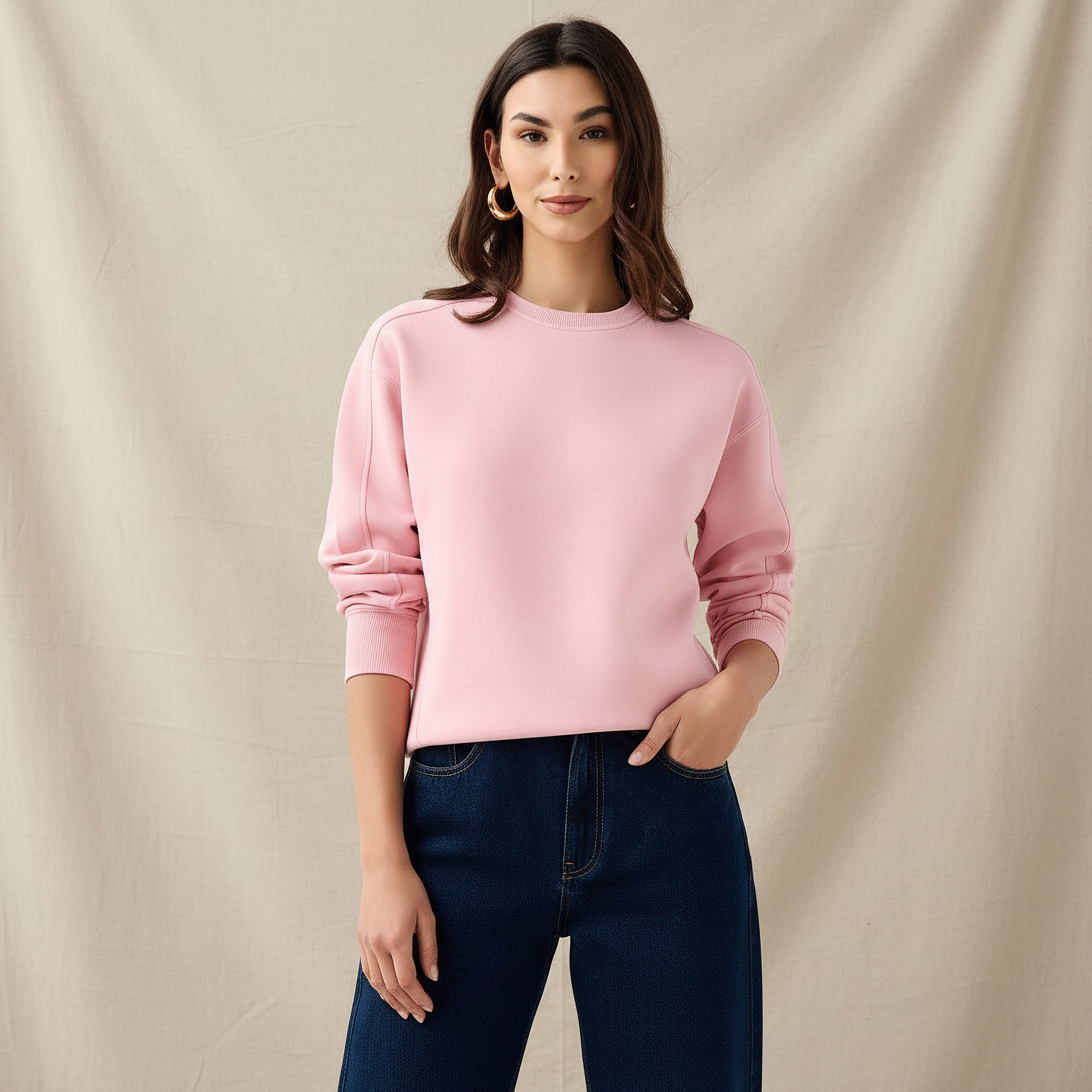 Relaxed Fit Sweatshirt with Cut and Sew-women-winterwear-hoodiesandsweatshirts-sweatshirts-image-1