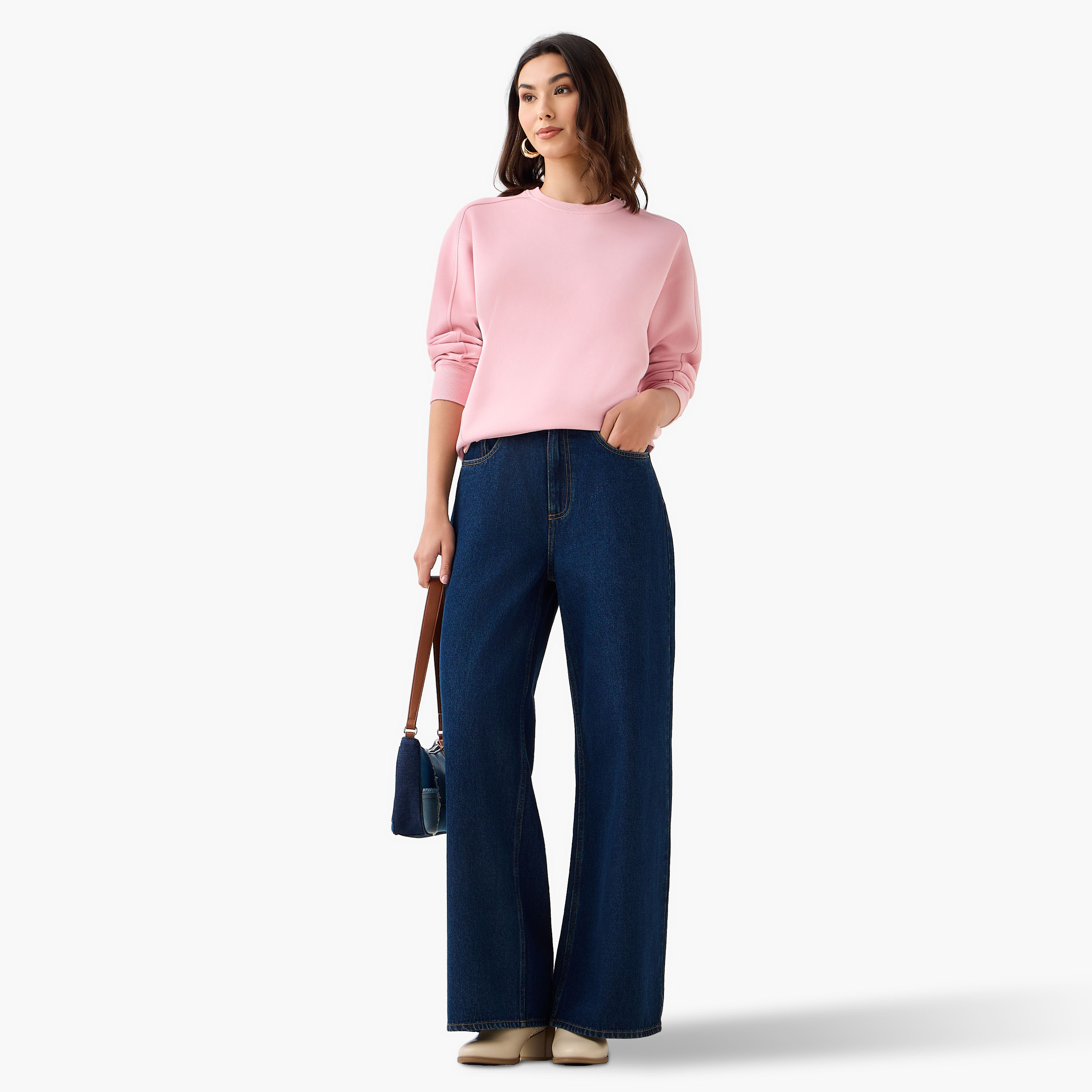 Relaxed Fit Sweatshirt with Cut and Sew-women-winterwear-hoodiesandsweatshirts-sweatshirts-image-2
