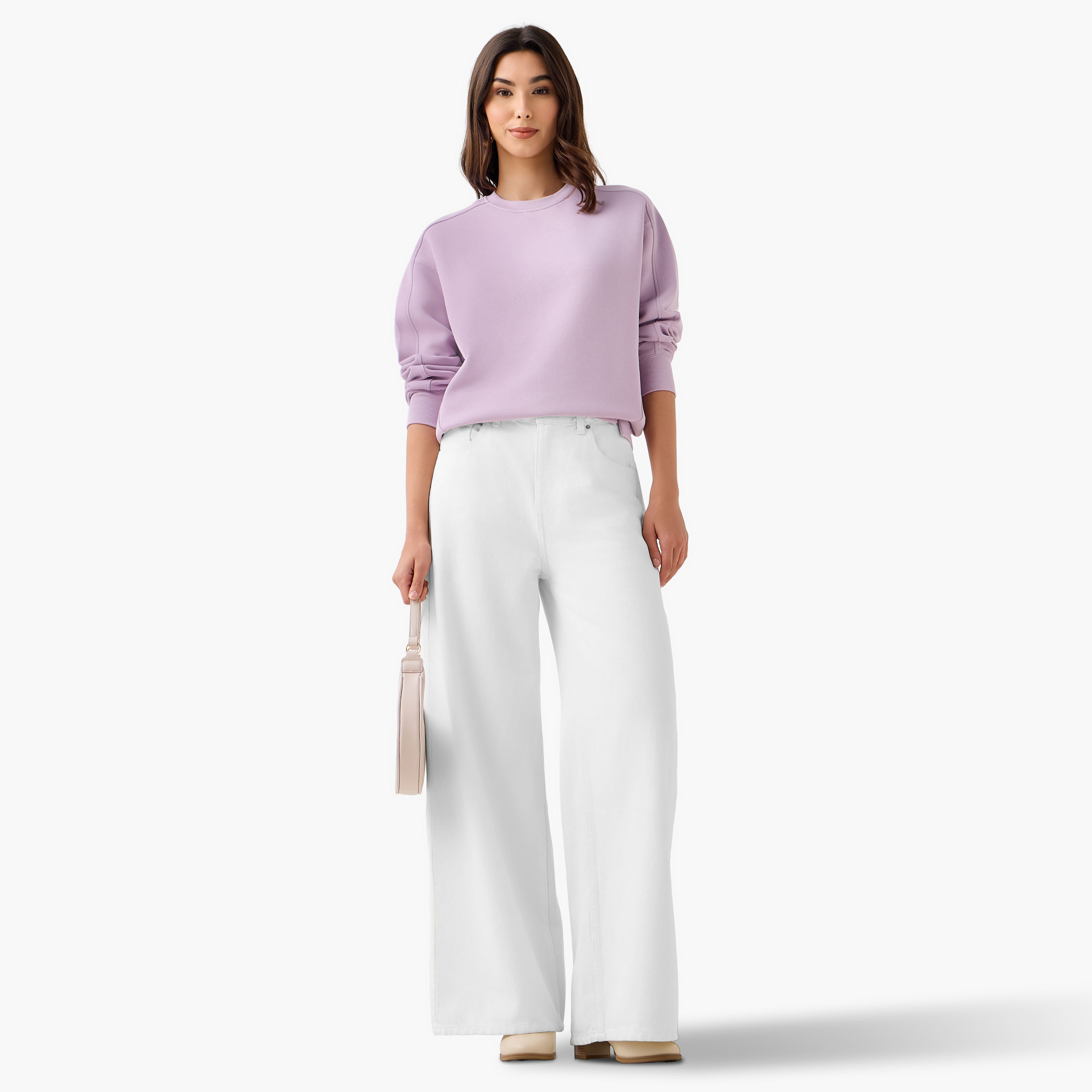 Relaxed Fit Sweatshirt with Cut and Sew-women-winterwear-hoodiesandsweatshirts-sweatshirts-image-2