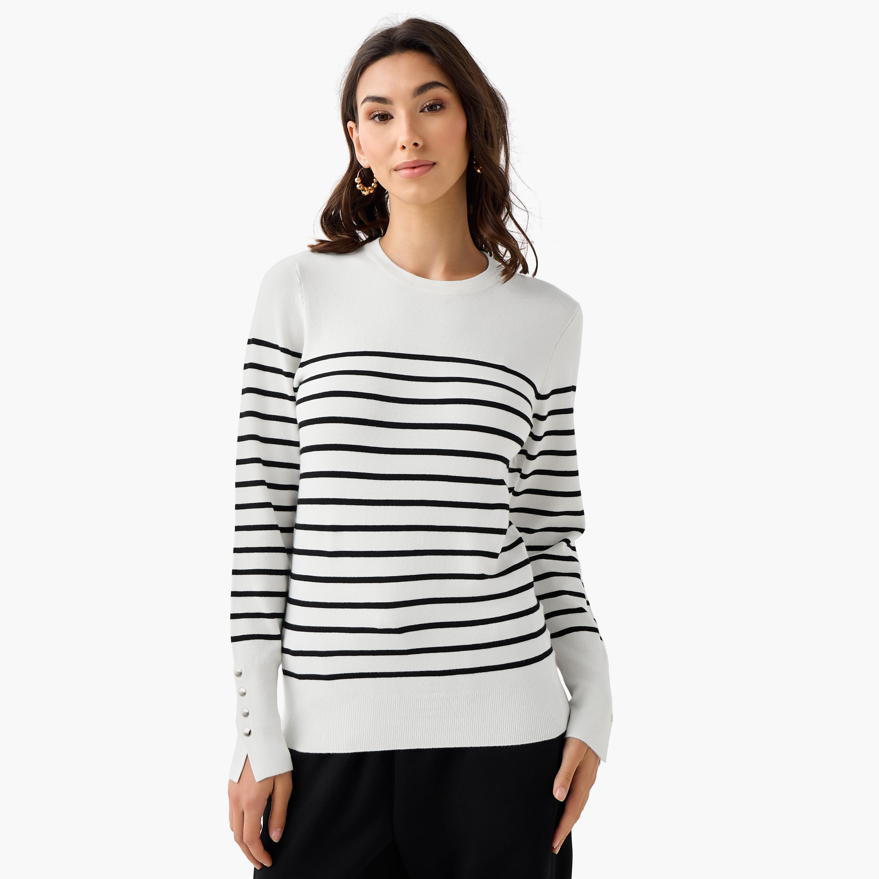 كنزة مخططة بياقة ضيقة وقصة عادية-women-clothing-cardigansandjumpers-jumpers-image-5