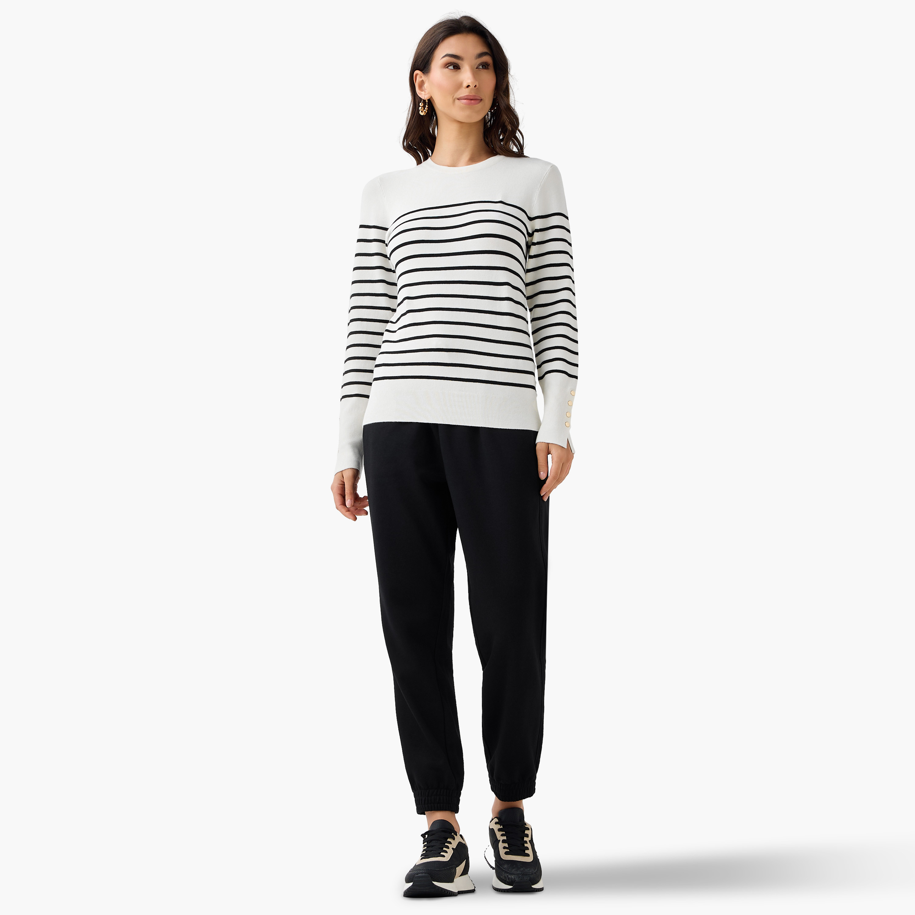 كنزة مخططة بياقة ضيقة وقصة عادية-women-clothing-cardigansandjumpers-jumpers-image-4