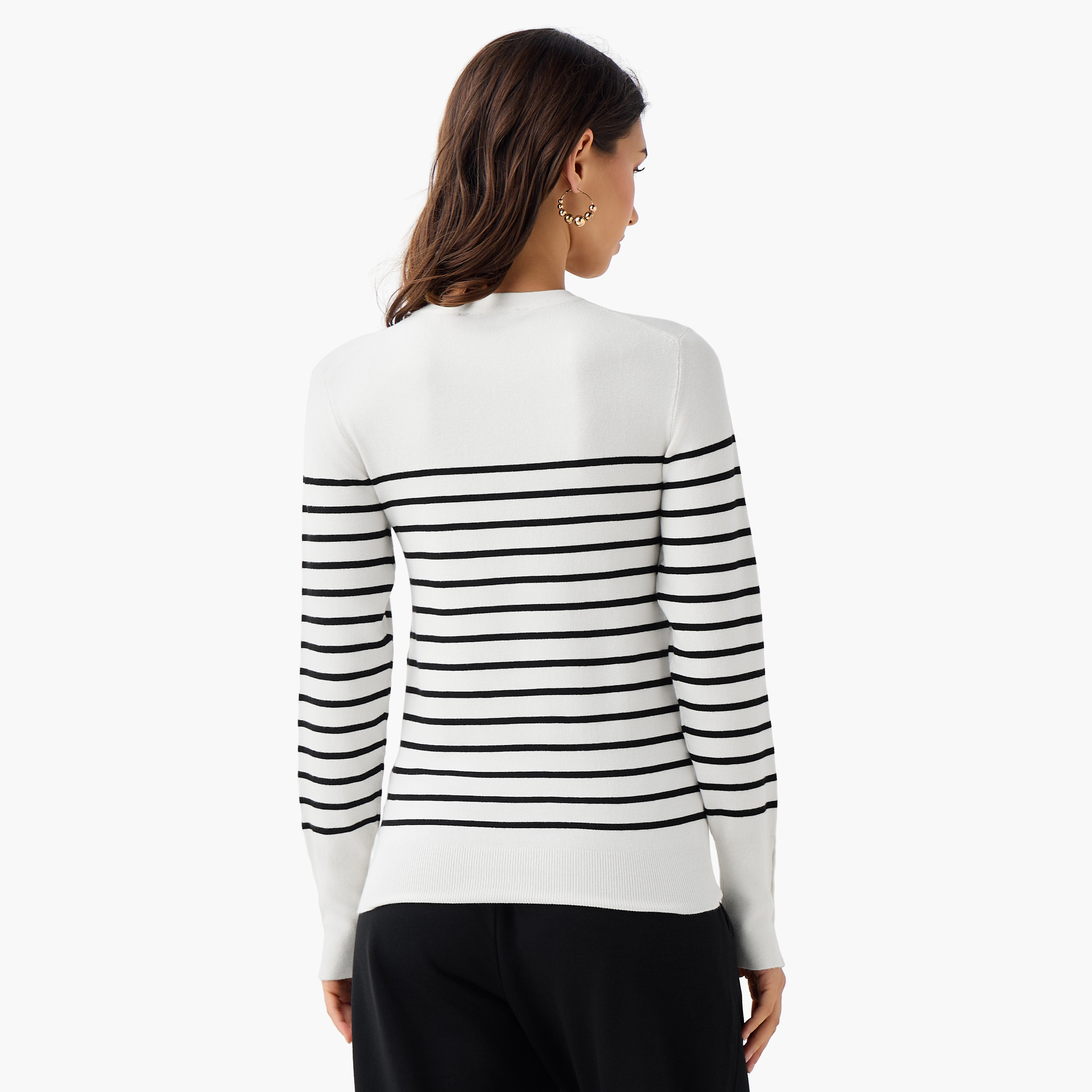كنزة مخططة بياقة ضيقة وقصة عادية-women-clothing-cardigansandjumpers-jumpers-image-3
