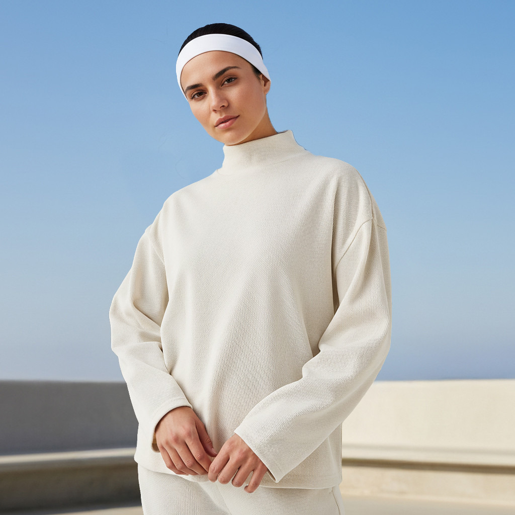 بلوزة بقصة عادية وياقة عالية-women-clothing-tshirts-image-4