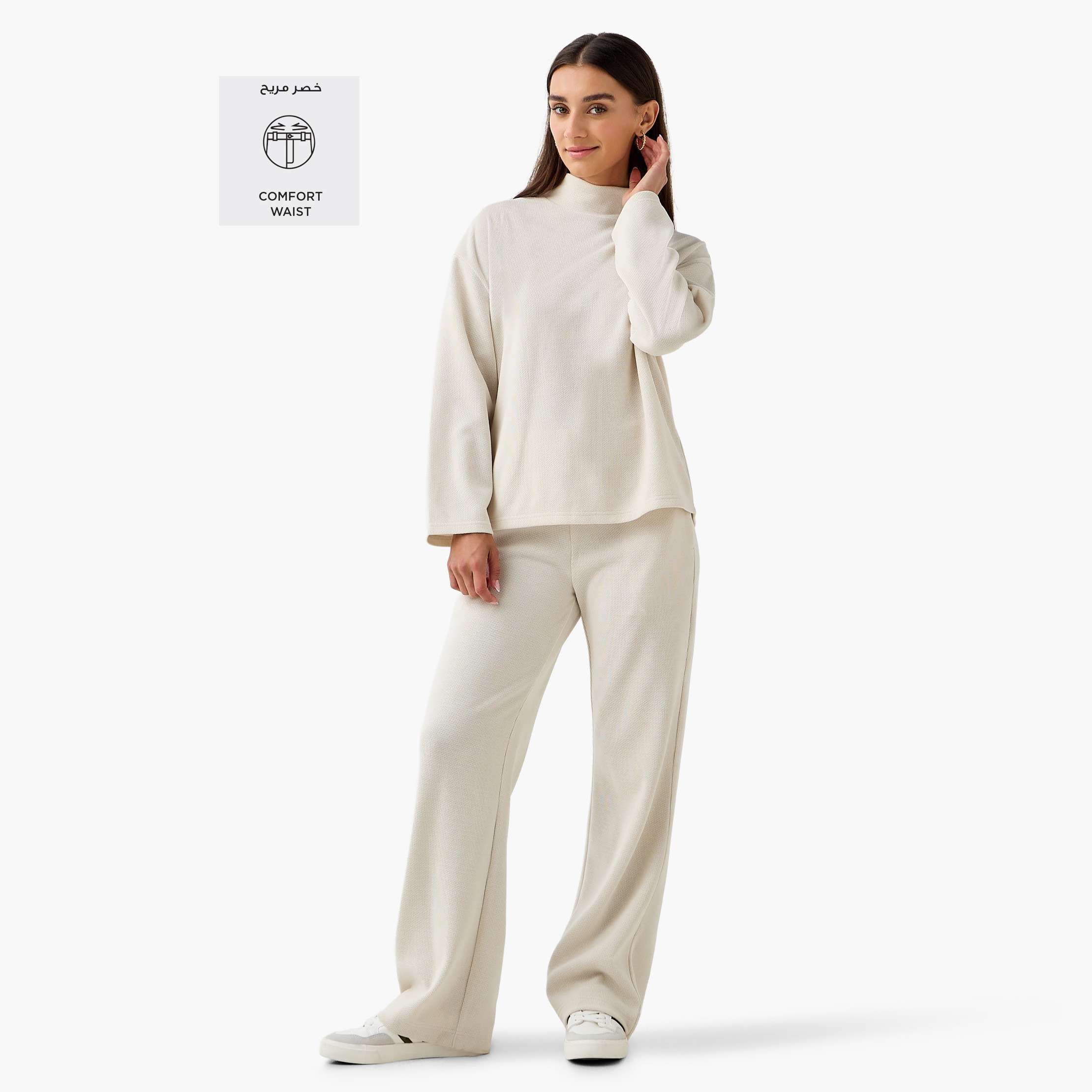بنطلون كوردروي مضلّع  بقصّة عادية وخصر مرن-women-clothing-bottoms-joggers-image-2