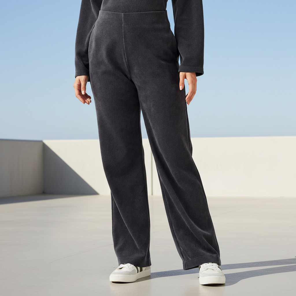 بنطلون كوردروي مضلّع  بقصّة عادية وخصر مرن-women-clothing-bottoms-joggers-image-1