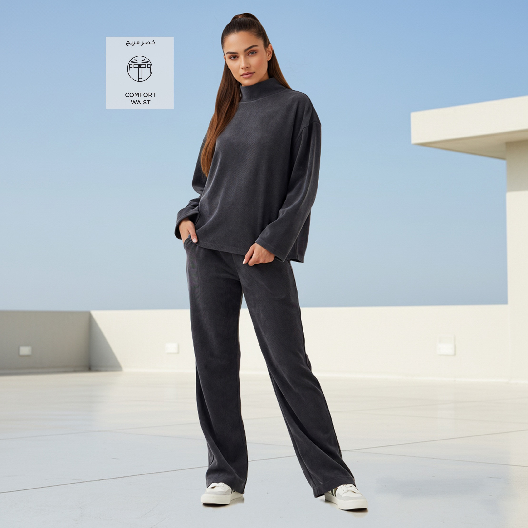 بنطلون كوردروي مضلّع  بقصّة عادية وخصر مرن-women-clothing-bottoms-joggers-image-2