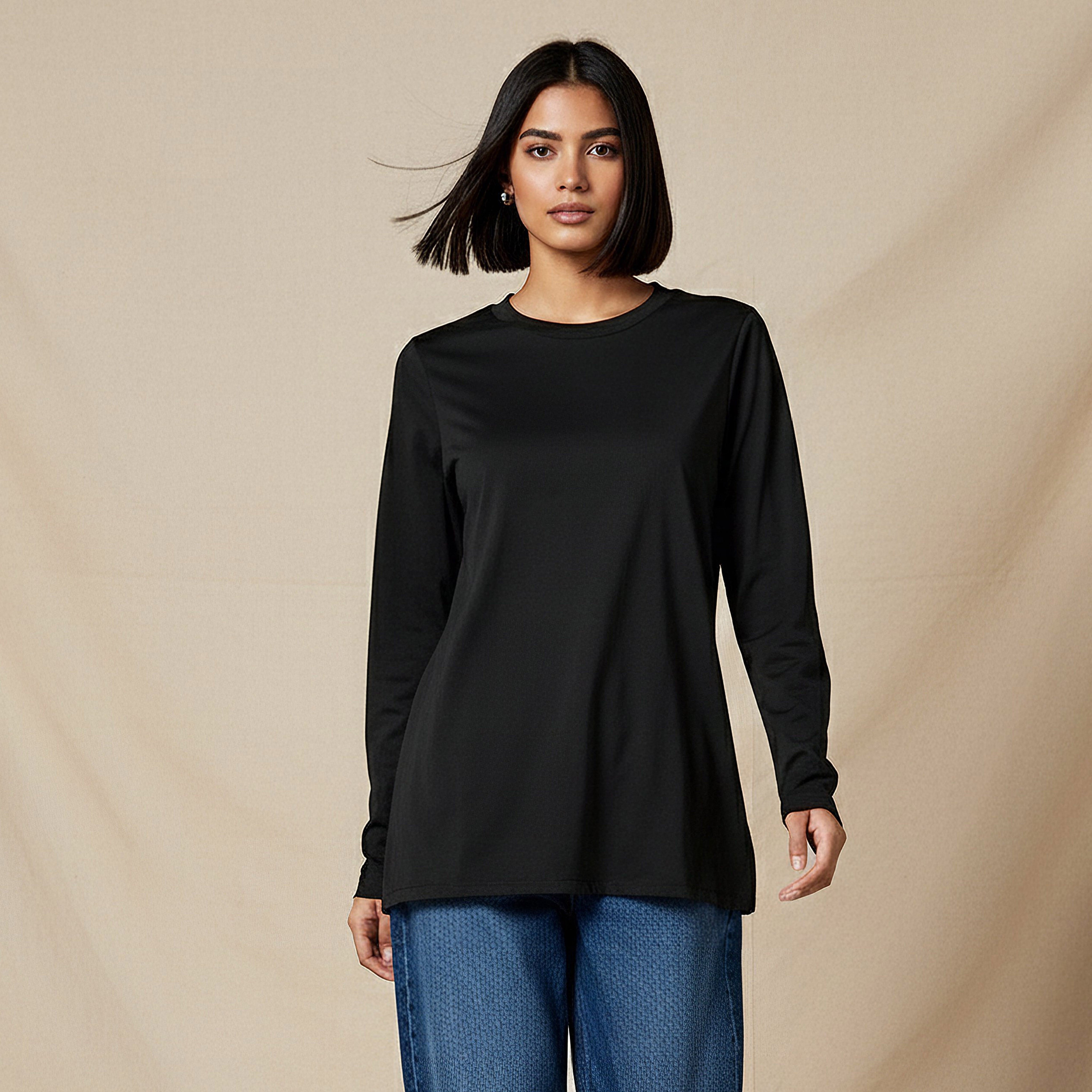 Regular Fit Longline T-shirt with Slit Detail-women-clothing-tshirts-image-1