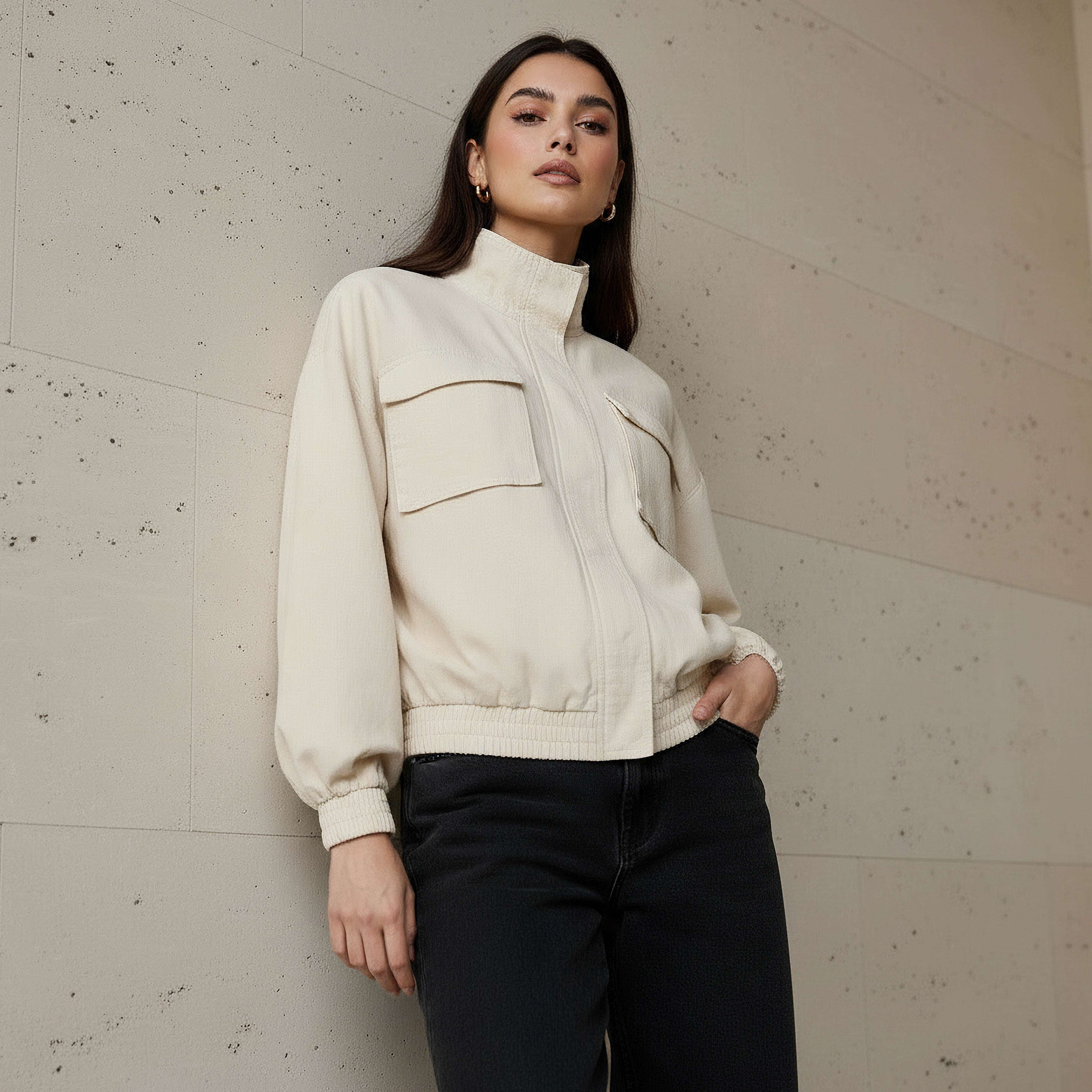 جاكيت بومبر متعدد الاستخدامات من مزيج الكتان بياقة عالية-women-winterwear-coatsandjackets-jackets-image-4