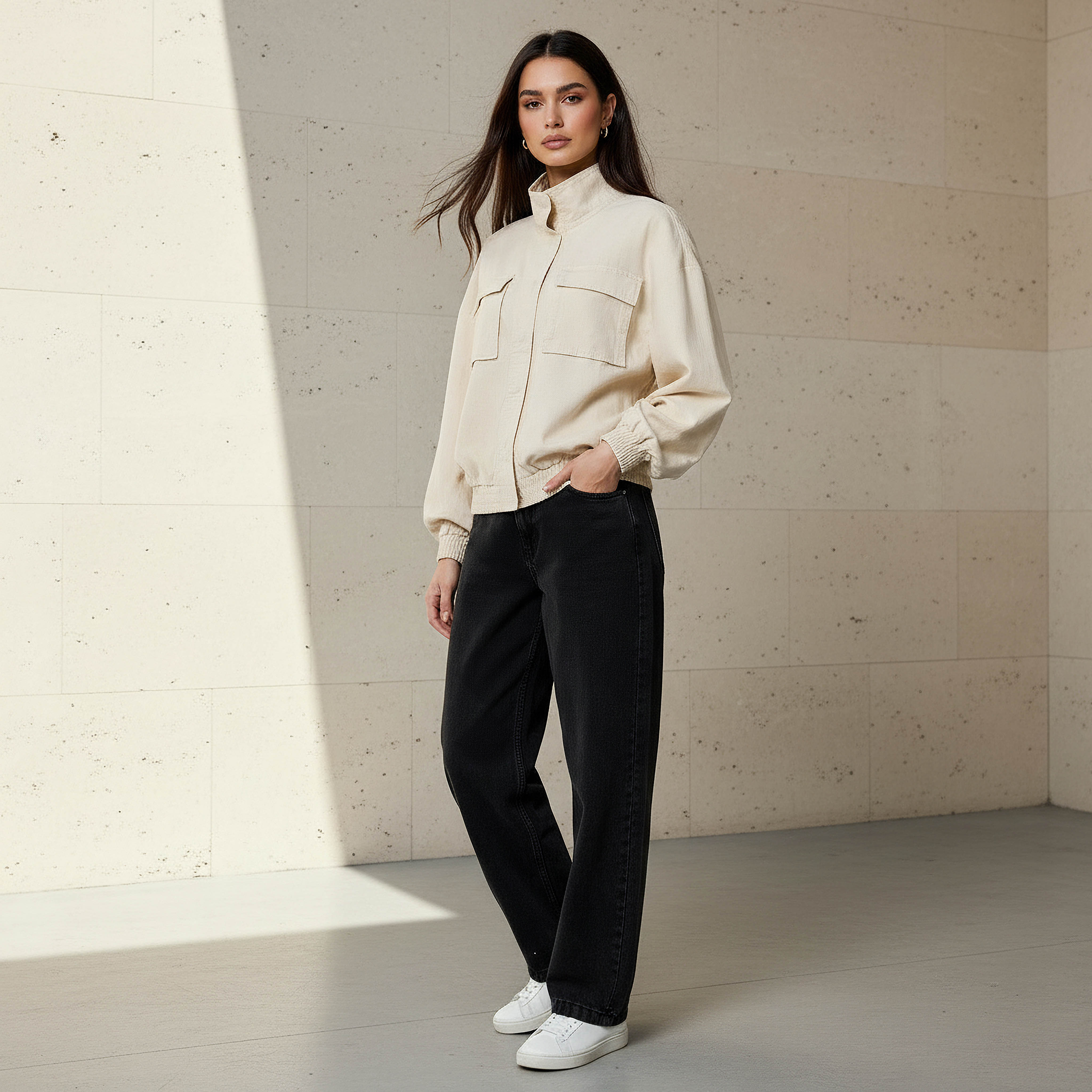 جاكيت بومبر متعدد الاستخدامات من مزيج الكتان بياقة عالية-women-winterwear-coatsandjackets-jackets-image-3