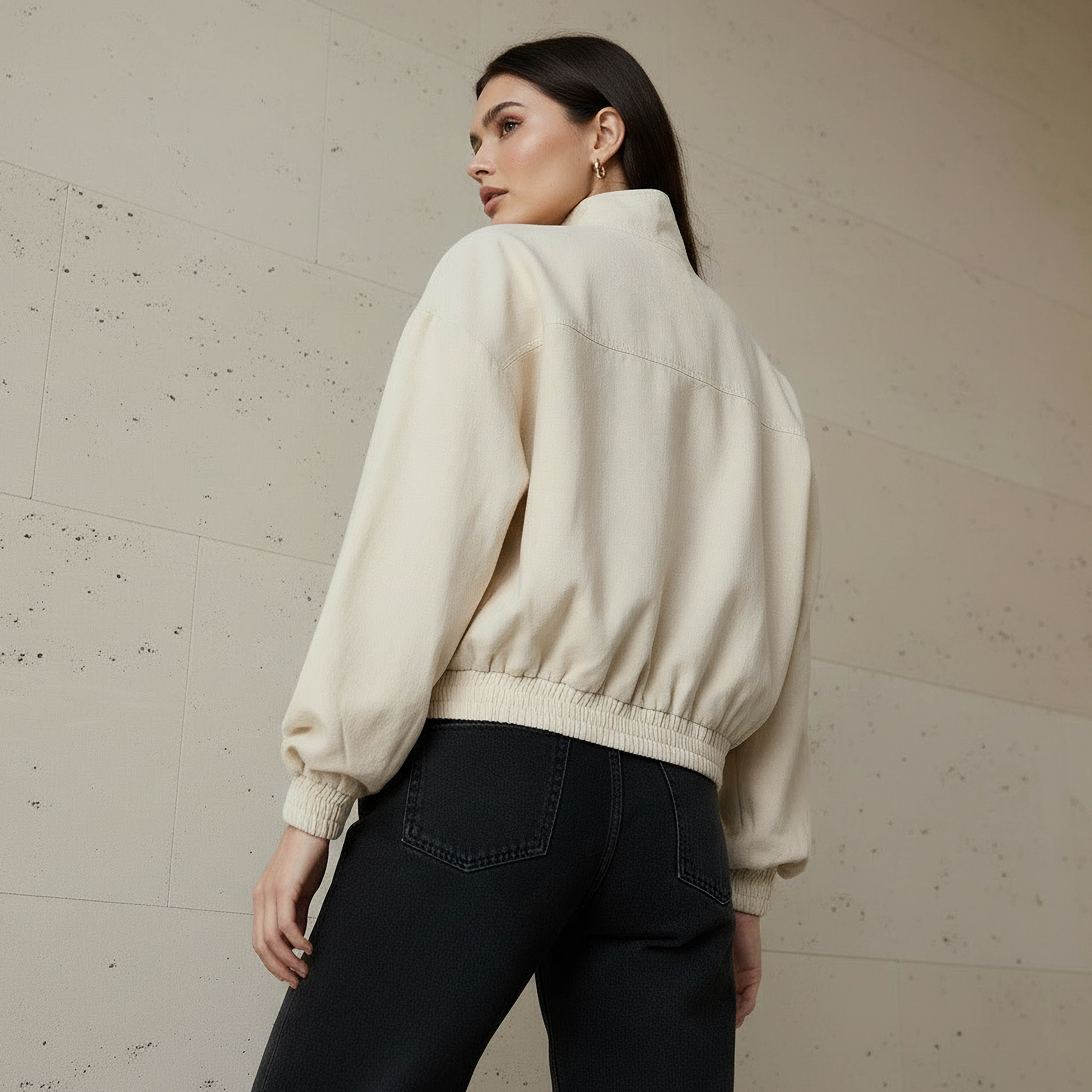 جاكيت بومبر متعدد الاستخدامات من مزيج الكتان بياقة عالية-women-winterwear-coatsandjackets-jackets-image-2