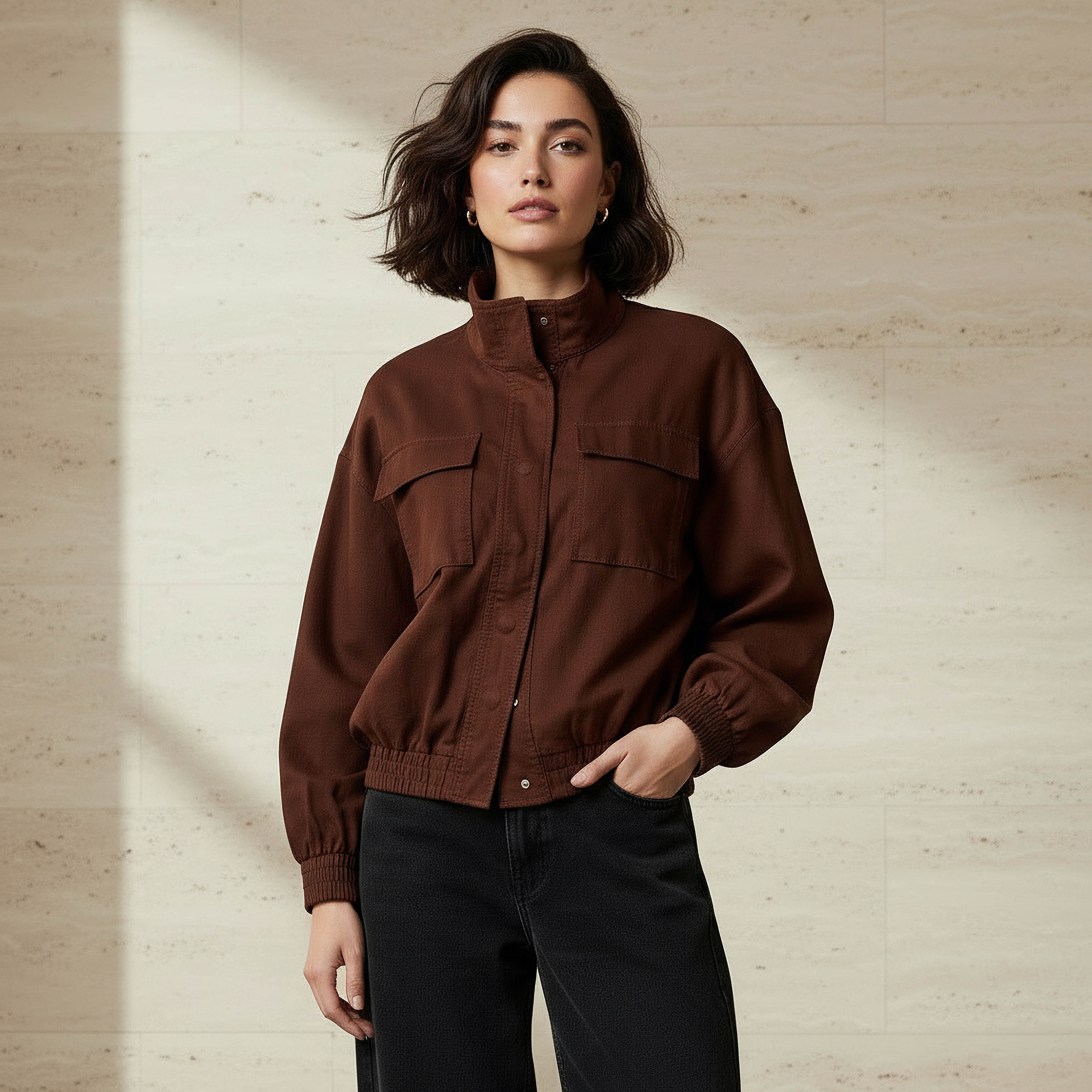 جاكيت بومبر متعدد الاستخدامات من مزيج الكتان بياقة عالية-women-winterwear-coatsandjackets-jackets-image-4