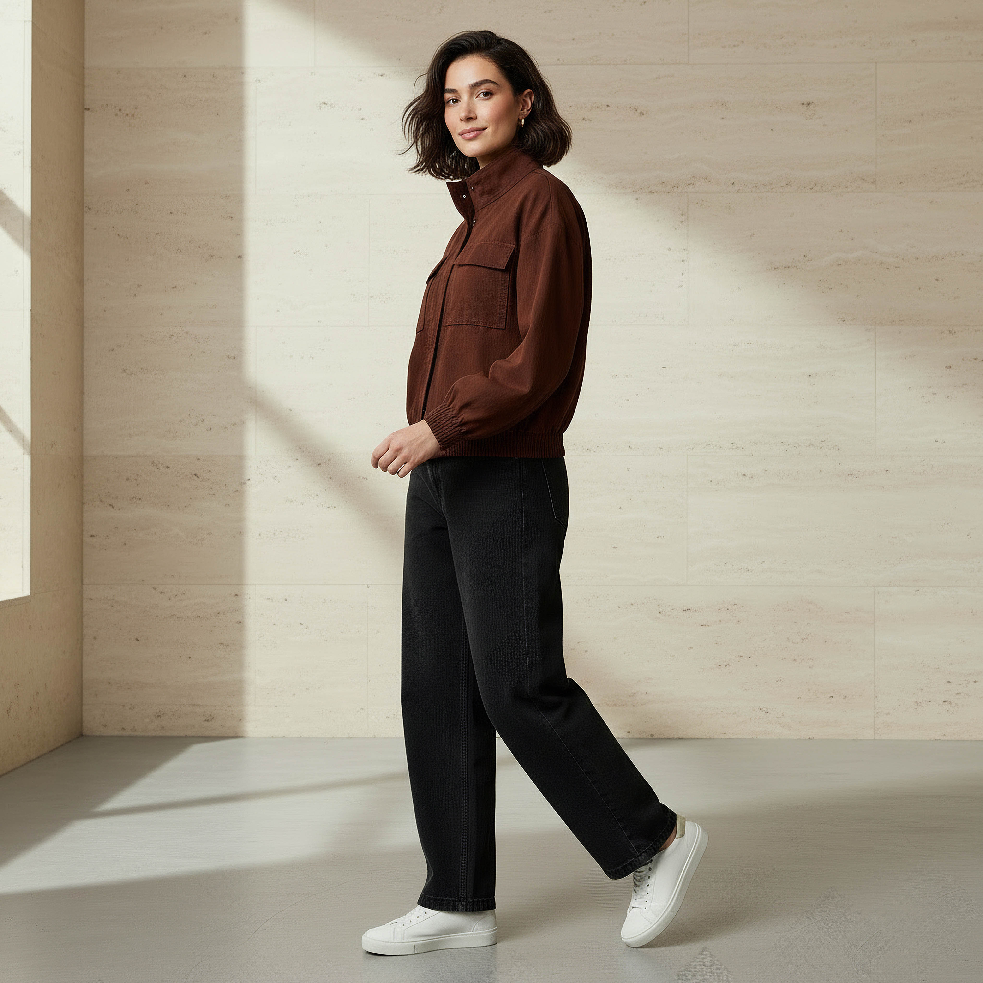 جاكيت بومبر متعدد الاستخدامات من مزيج الكتان بياقة عالية-women-winterwear-coatsandjackets-jackets-image-3