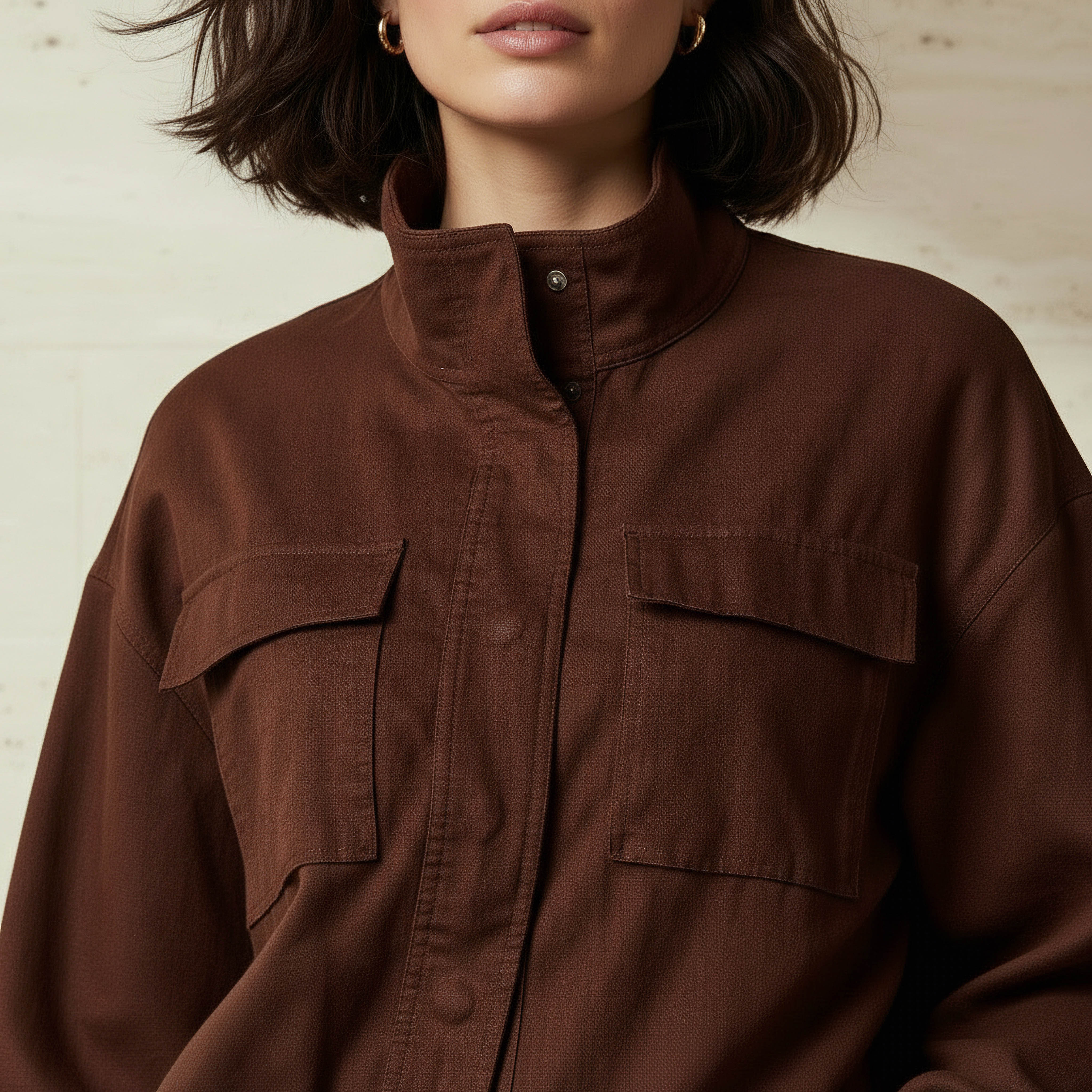 جاكيت بومبر متعدد الاستخدامات من مزيج الكتان بياقة عالية-women-winterwear-coatsandjackets-jackets-image-1