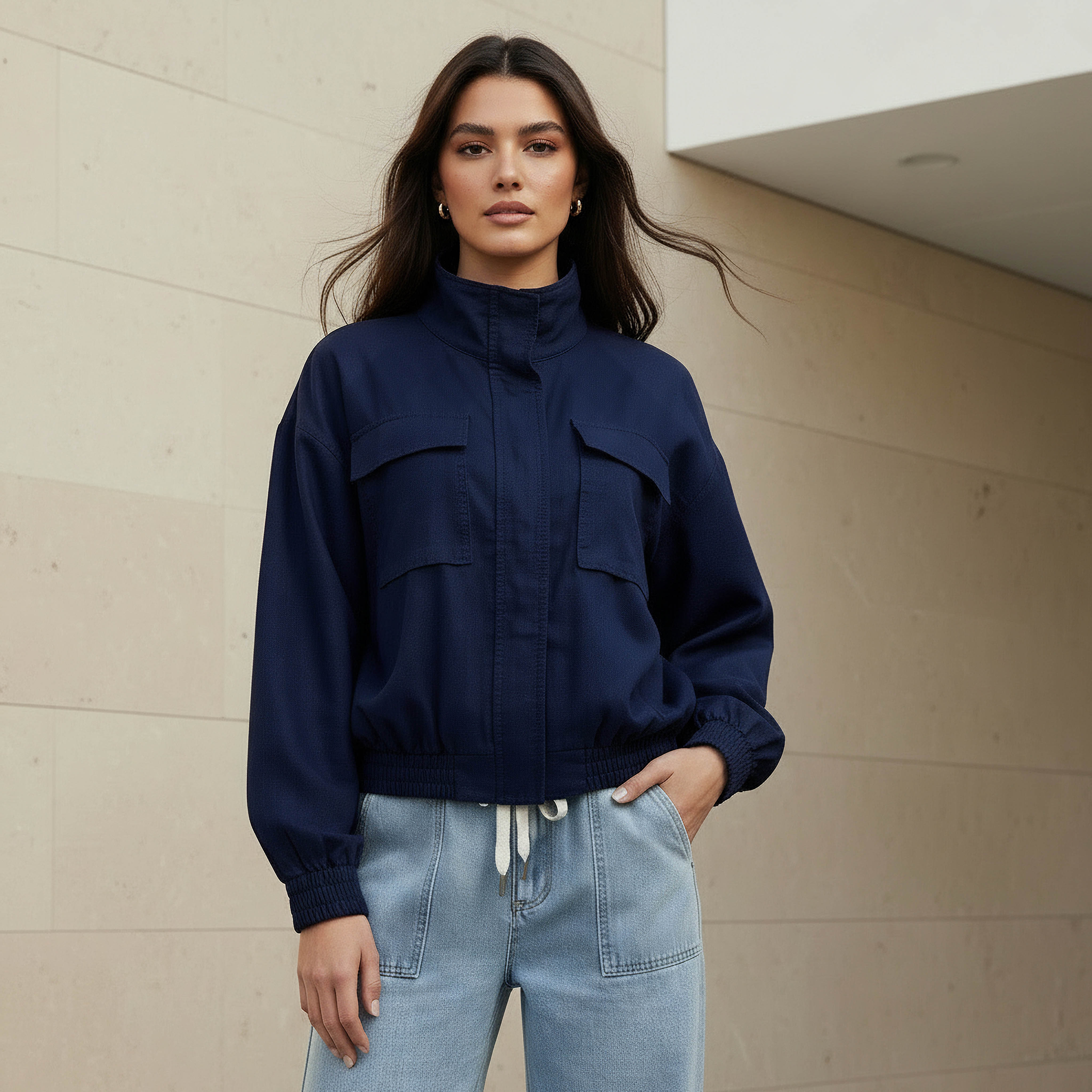 جاكيت بومبر متعدد الاستخدامات من مزيج الكتان بياقة عالية-women-winterwear-coatsandjackets-jackets-image-4