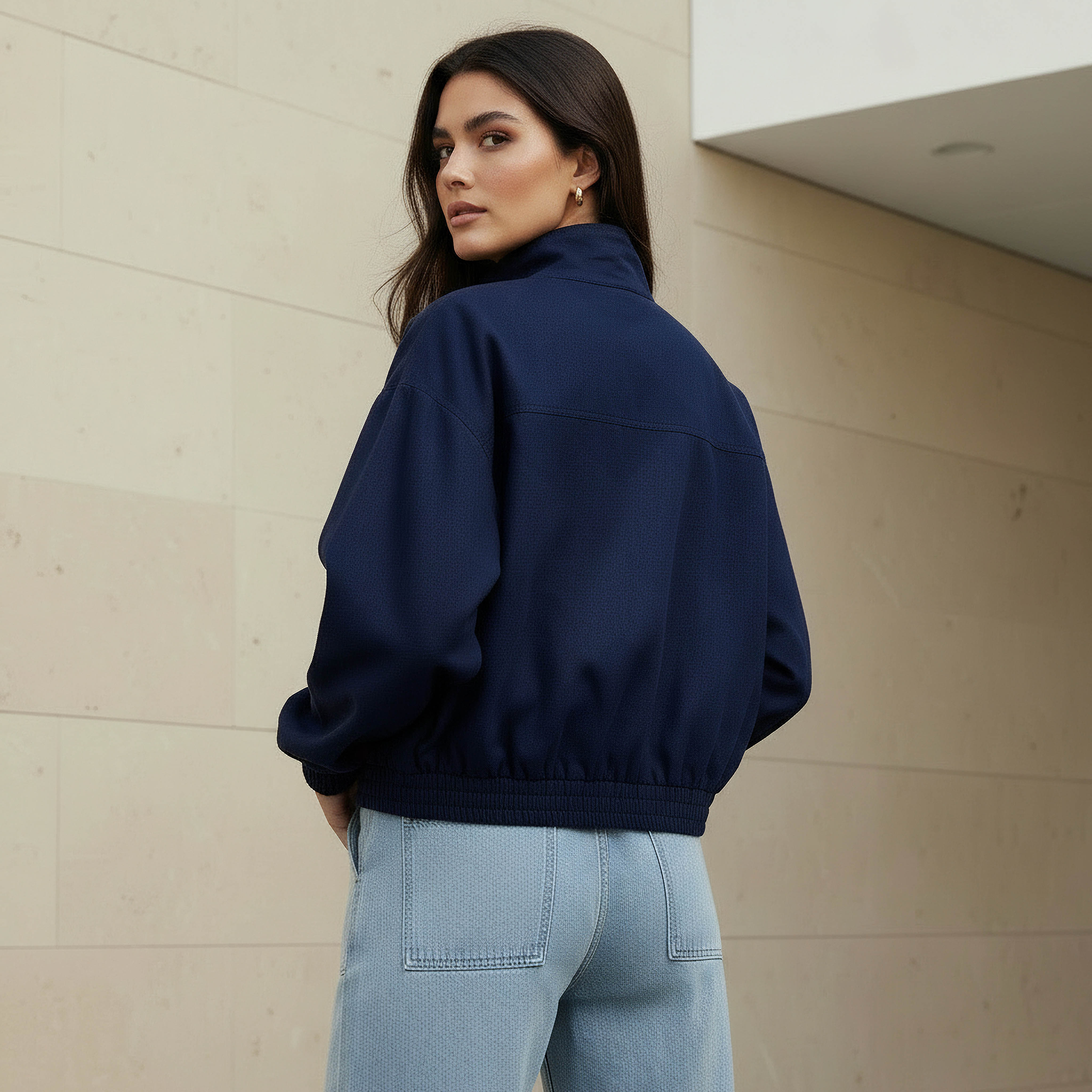 جاكيت بومبر متعدد الاستخدامات من مزيج الكتان بياقة عالية-women-winterwear-coatsandjackets-jackets-image-2