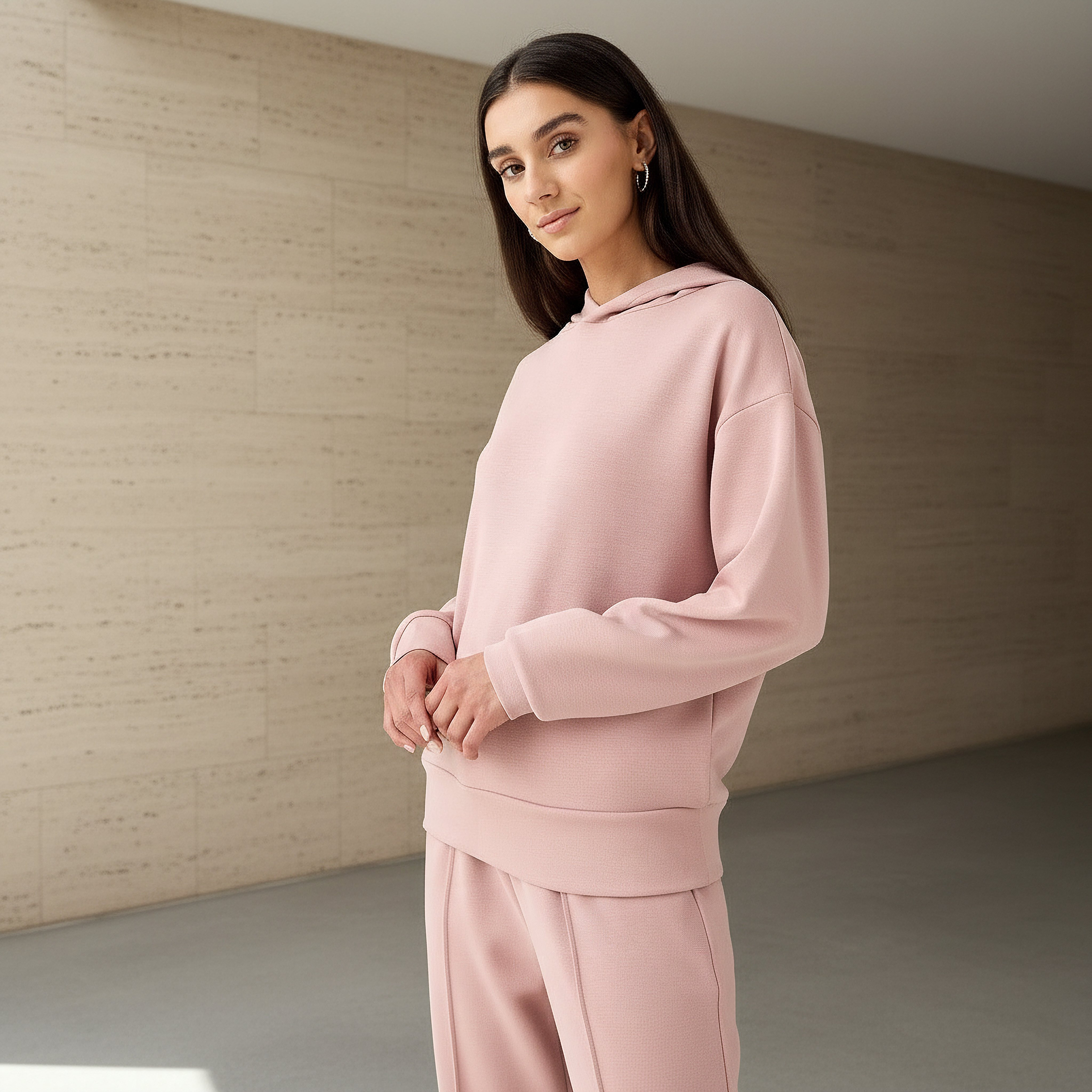 Hoodie with Ribbed Design-women-clothing-coordsets-image-1