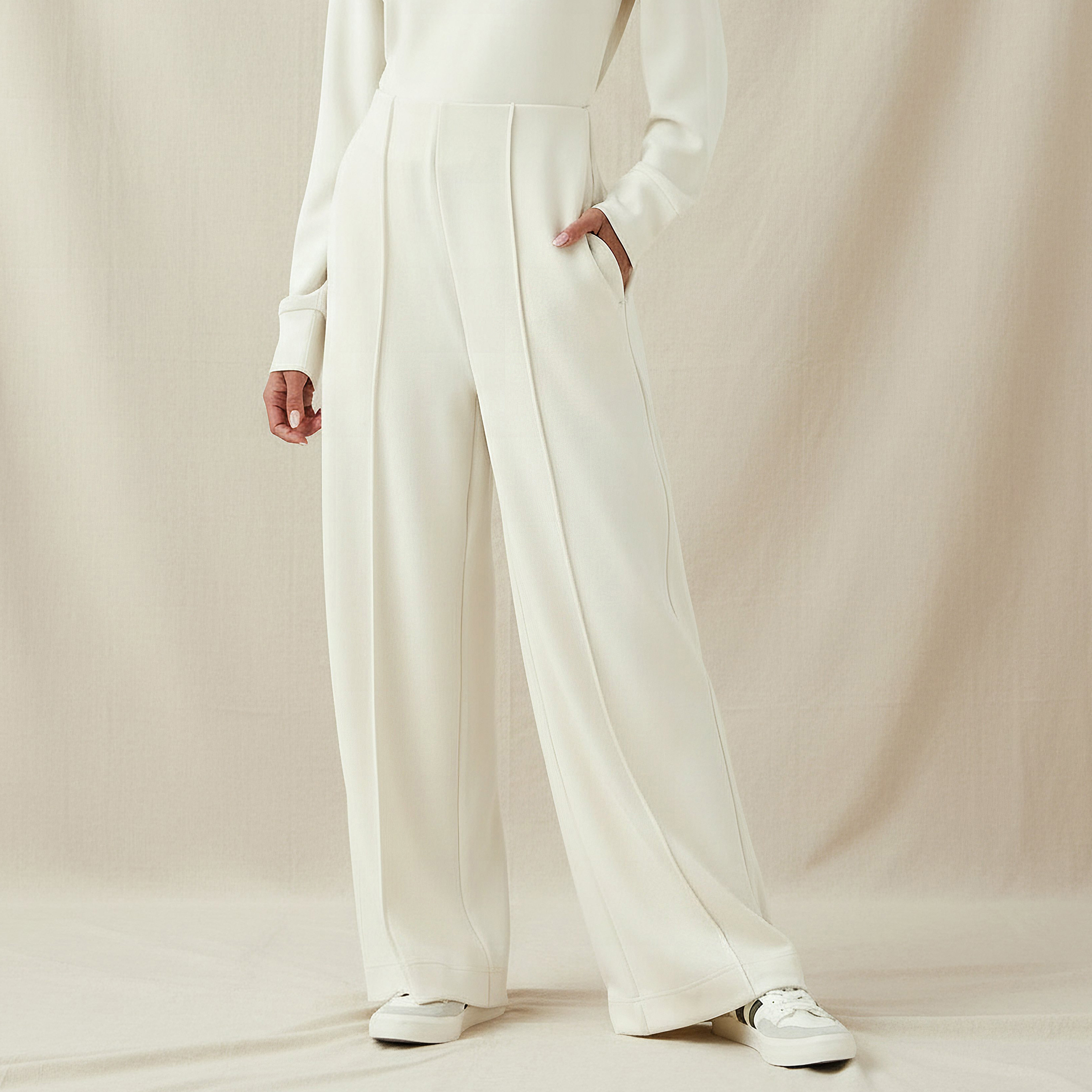 Regular Fit Flexi Waist Soft Touch Wide Leg Pants with Pintuck Detail-women-clothing-bottoms-joggers-image-1