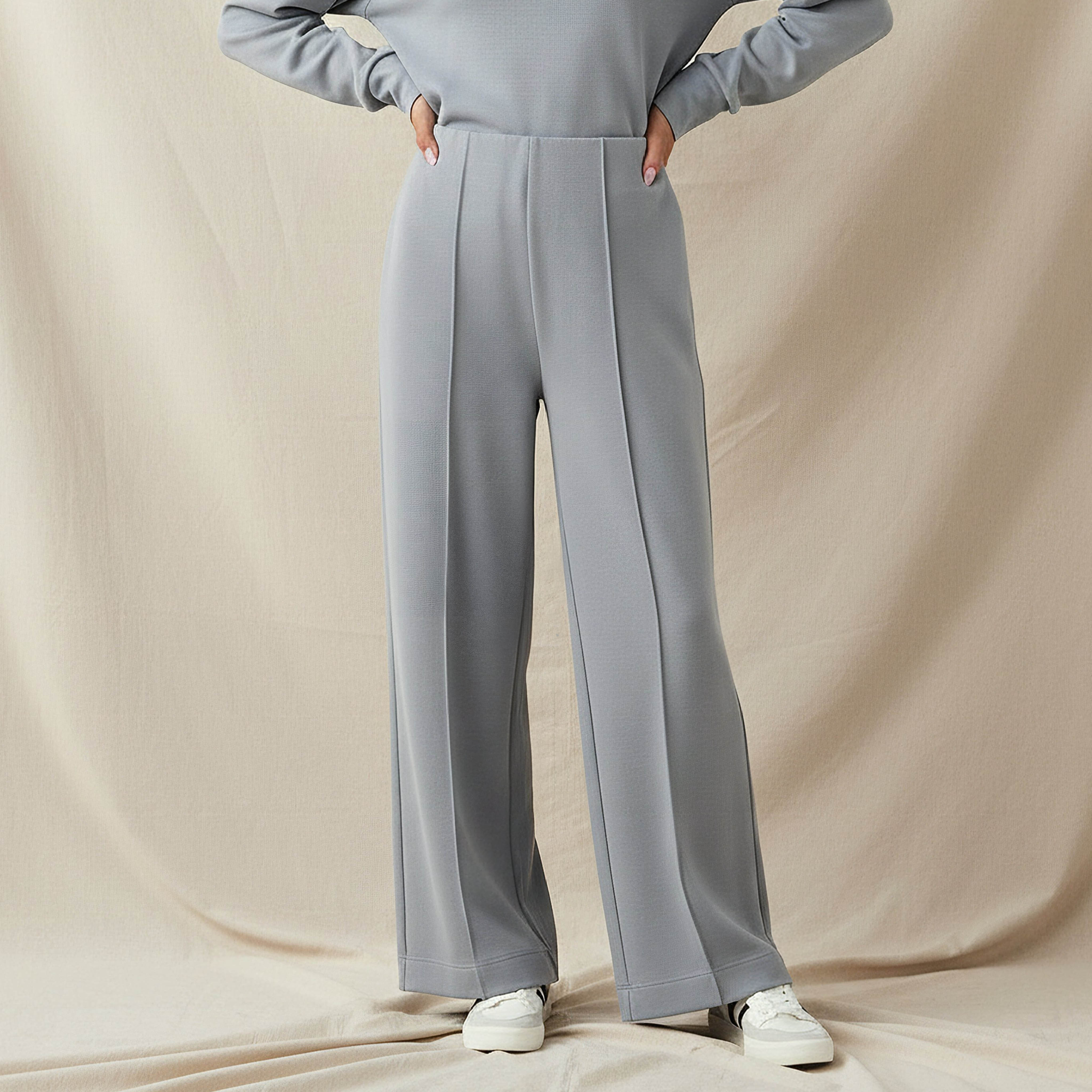 Regular Fit Flexi Waist Soft Touch Wide Leg Pants with Pintuck Detail-women-clothing-bottoms-joggers-image-1