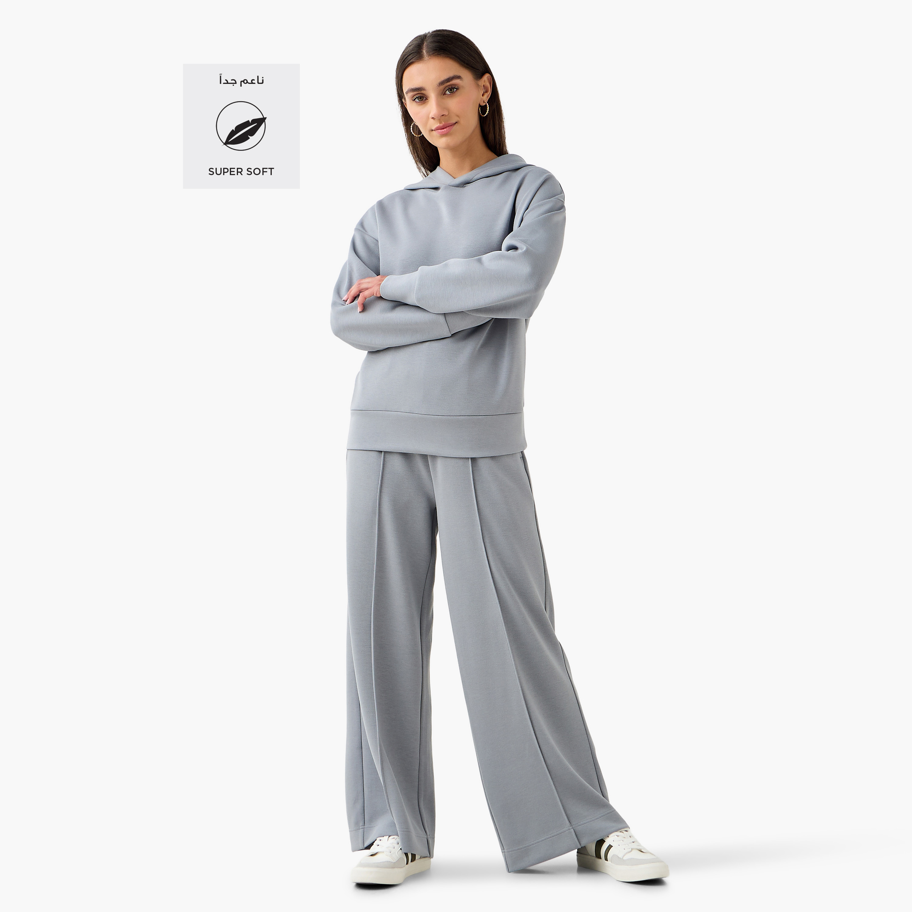 Regular Fit Flexi Waist Soft Touch Wide Leg Pants with Pintuck Detail-women-clothing-bottoms-joggers-image-2