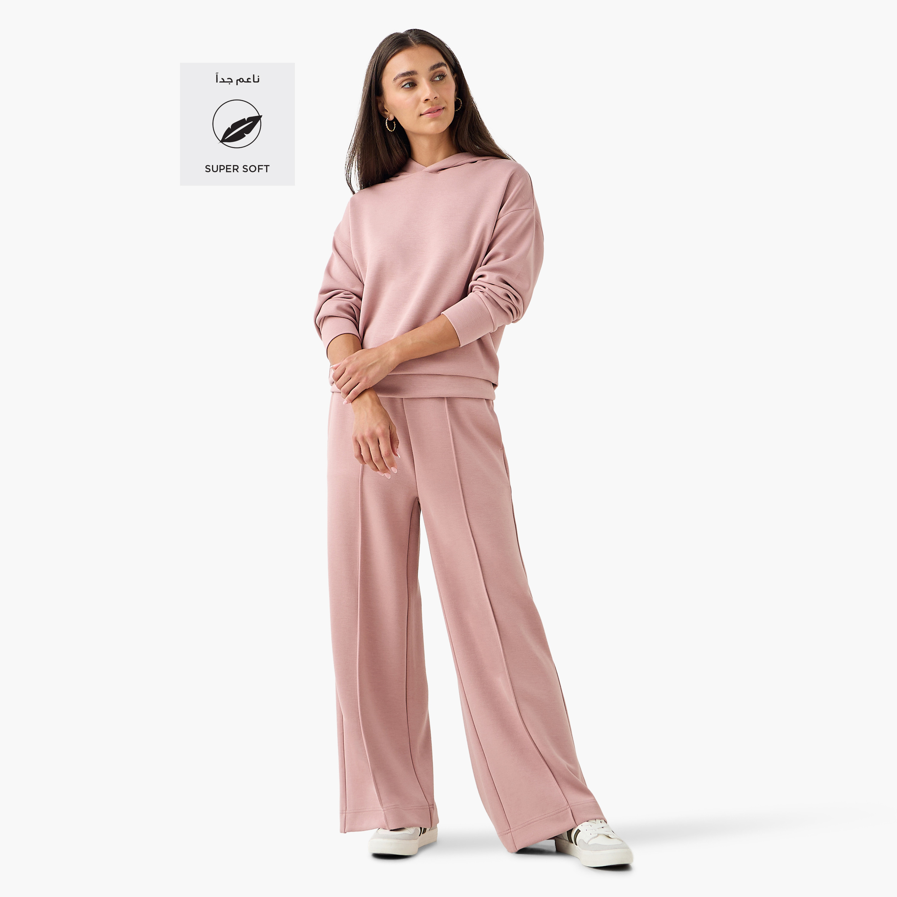 Regular Fit Flexi Waist Soft Touch Wide Leg Pants with Pintuck Detail-women-clothing-bottoms-joggers-image-2