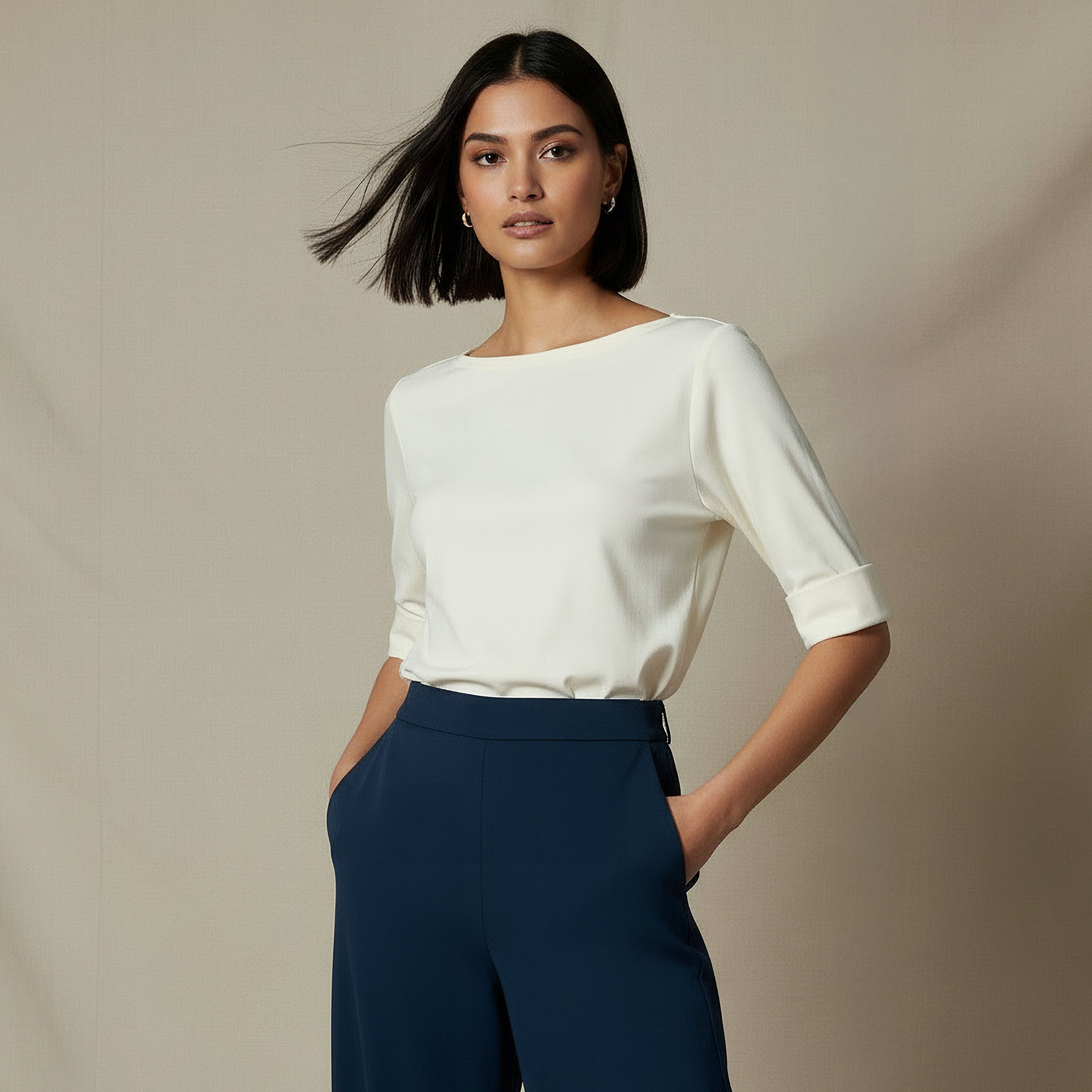 تيشيرت بقصة عادية وياقة قارب-women-clothing-tshirts-image-6