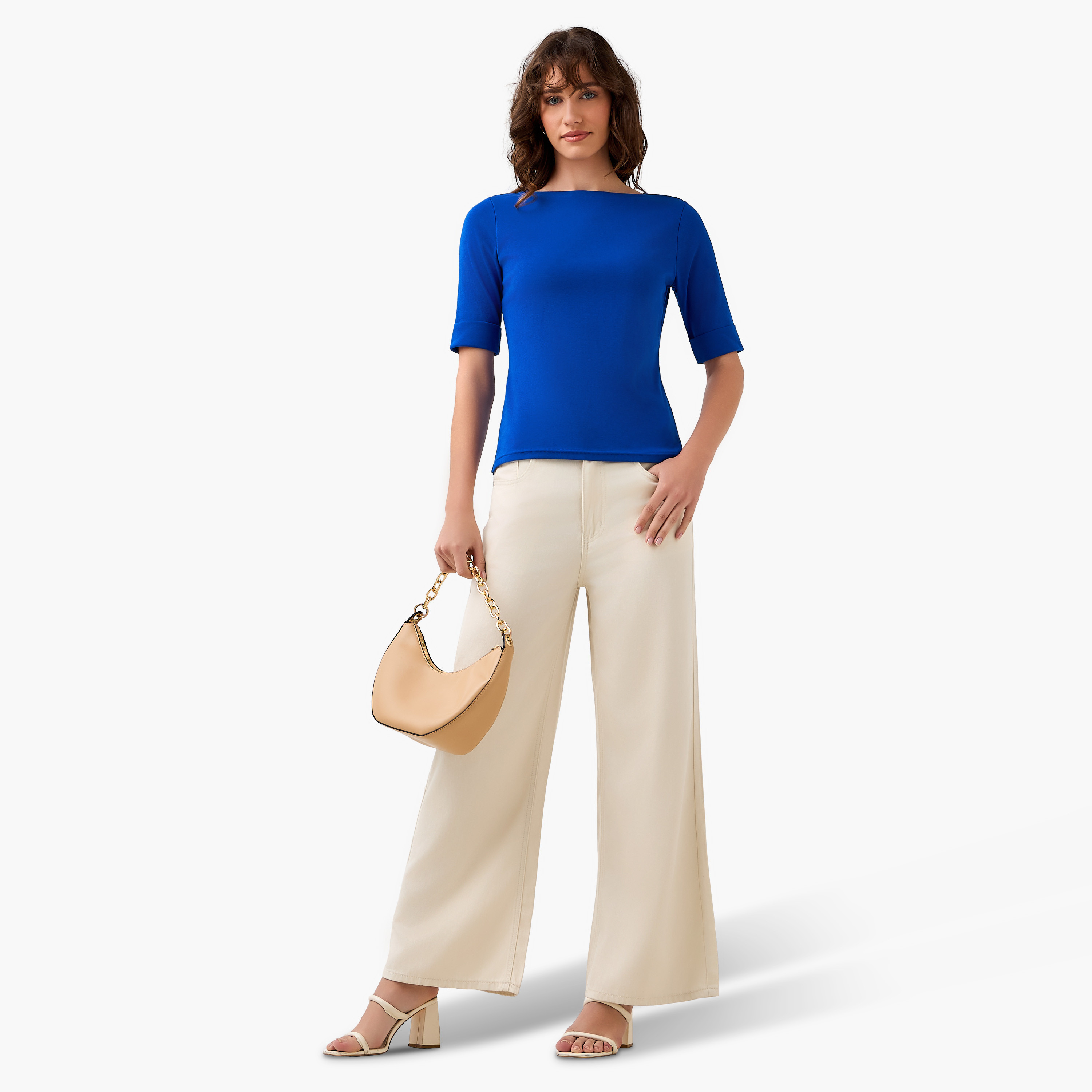 تيشيرت بقصة عادية وياقة قارب-women-clothing-tshirts-image-3