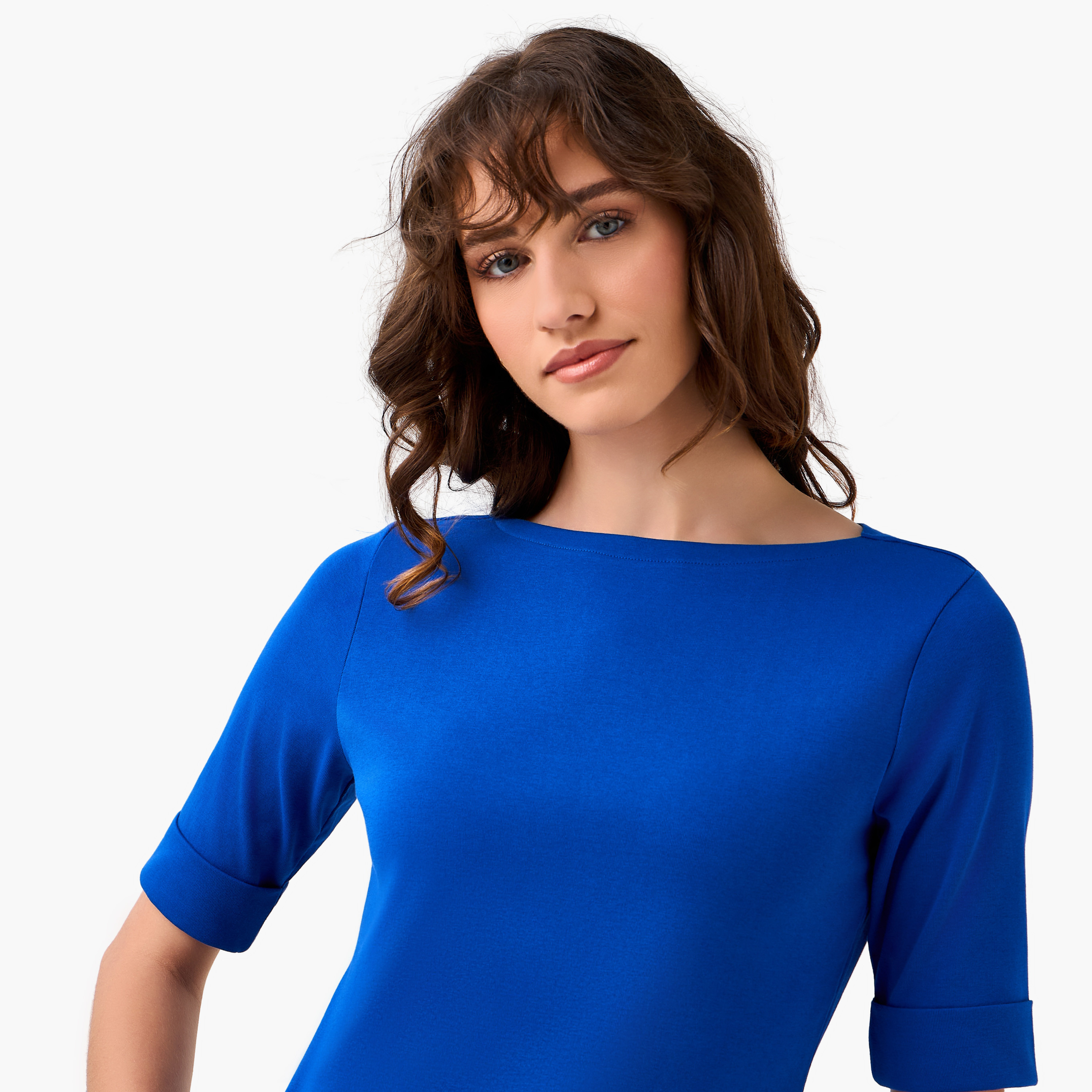 تيشيرت بقصة عادية وياقة قارب-women-clothing-tshirts-image-6