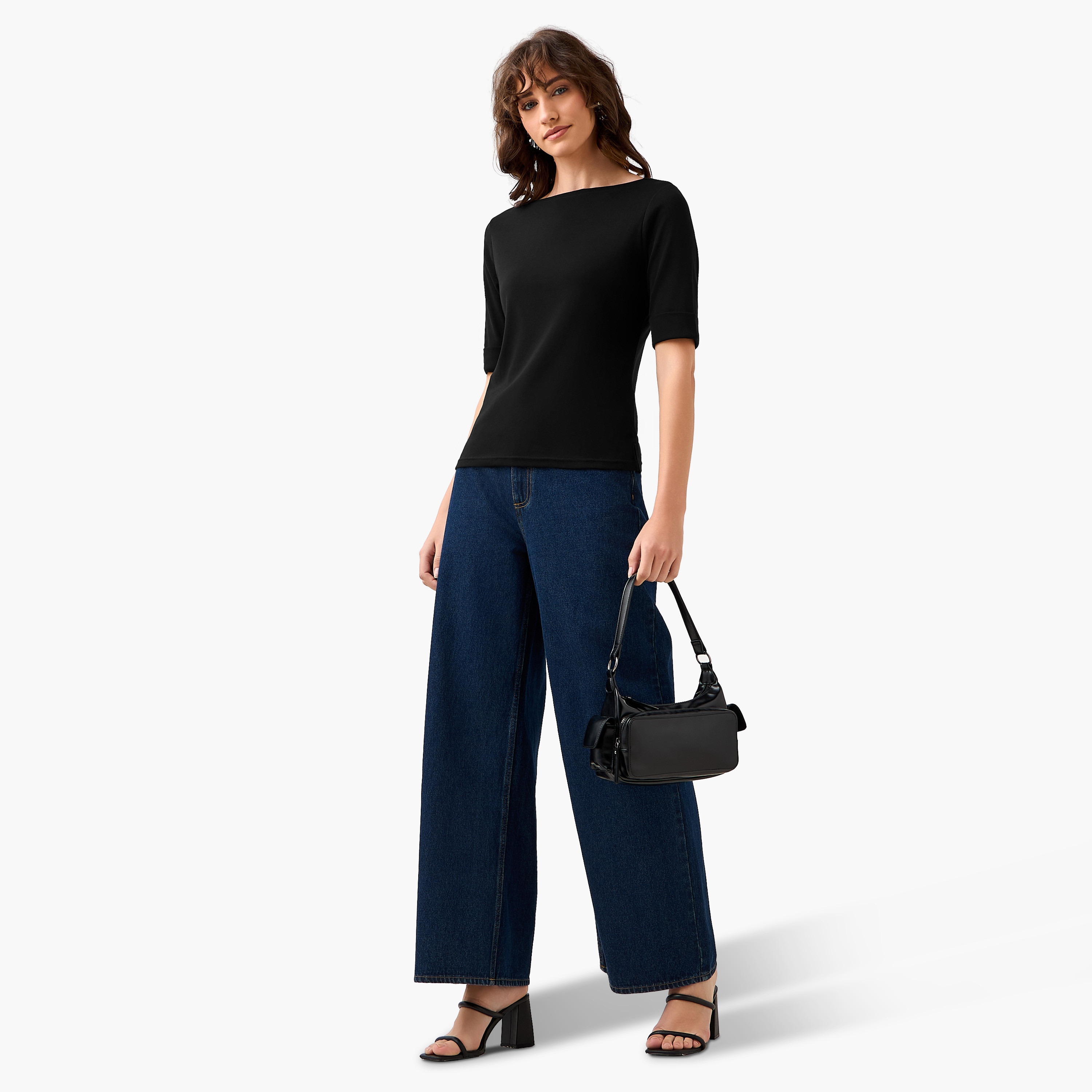 Regular Fit T-shirt with Boat Neck-women-clothing-tshirts-image-3