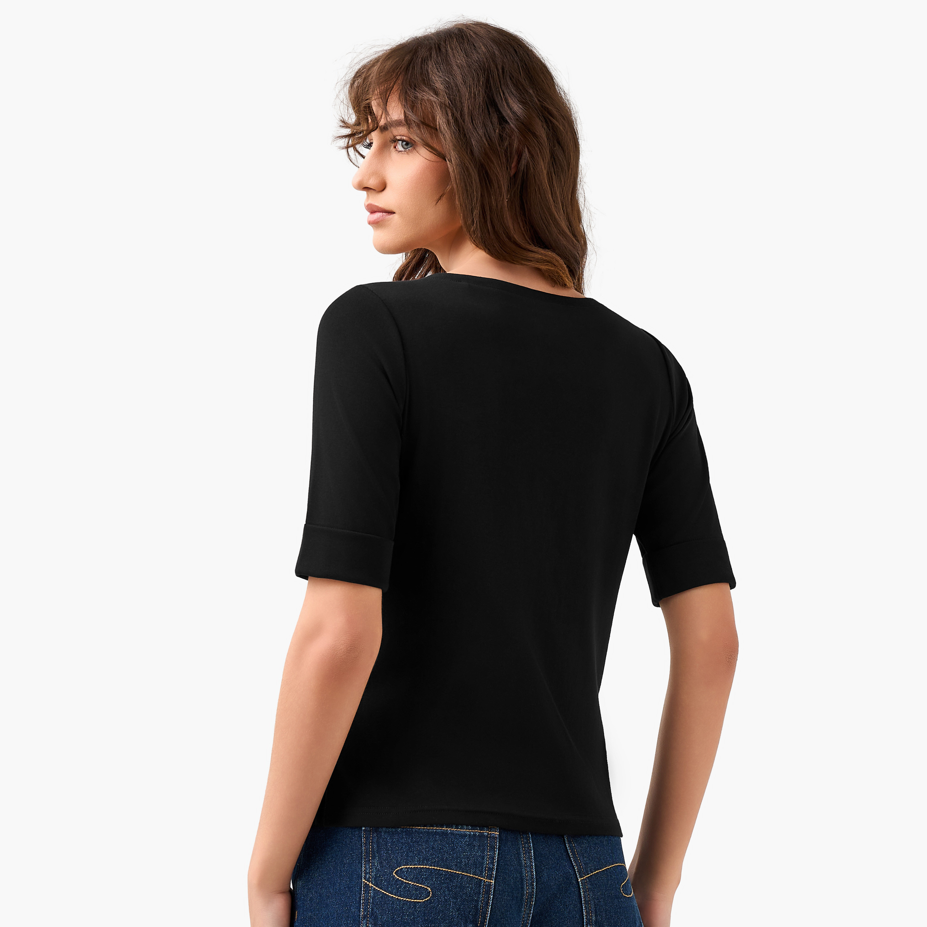 Regular Fit T-shirt with Boat Neck-women-clothing-tshirts-image-4