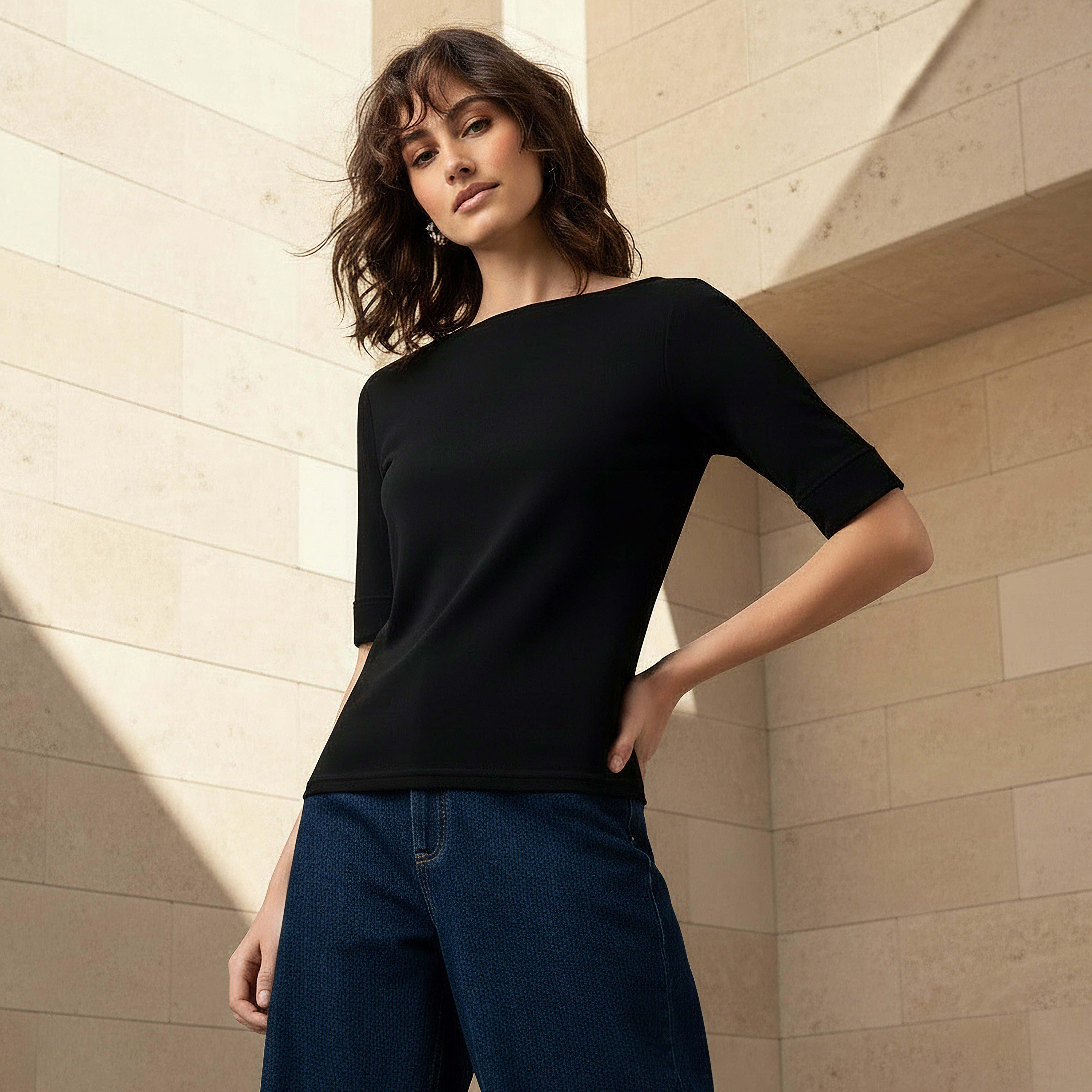 Regular Fit T-shirt with Boat Neck-women-clothing-tshirts-image-1