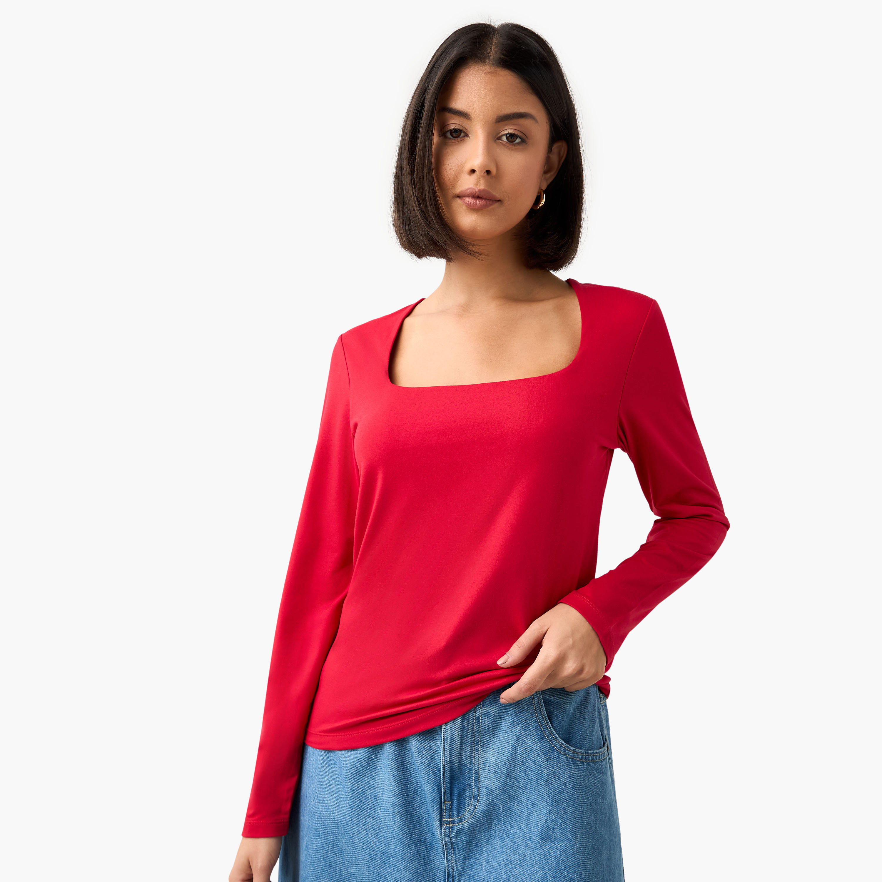تيشيرت برقبة مربعة وقصة عادية-women-clothing-tshirts-image-6