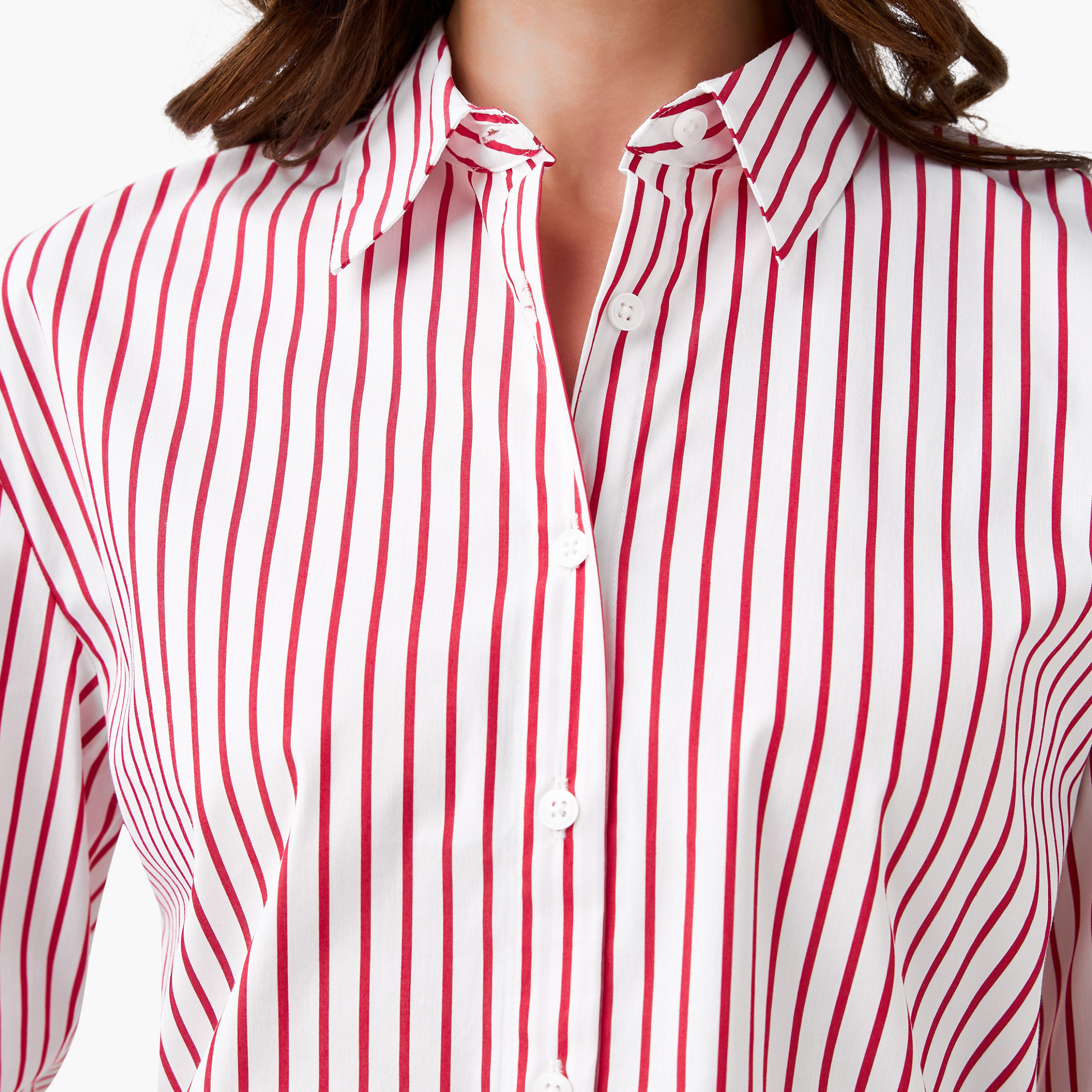 Regular Fit Poplin High Low Shirt with Stripes-women-clothing-shirtsandblouses-shirts-image-4