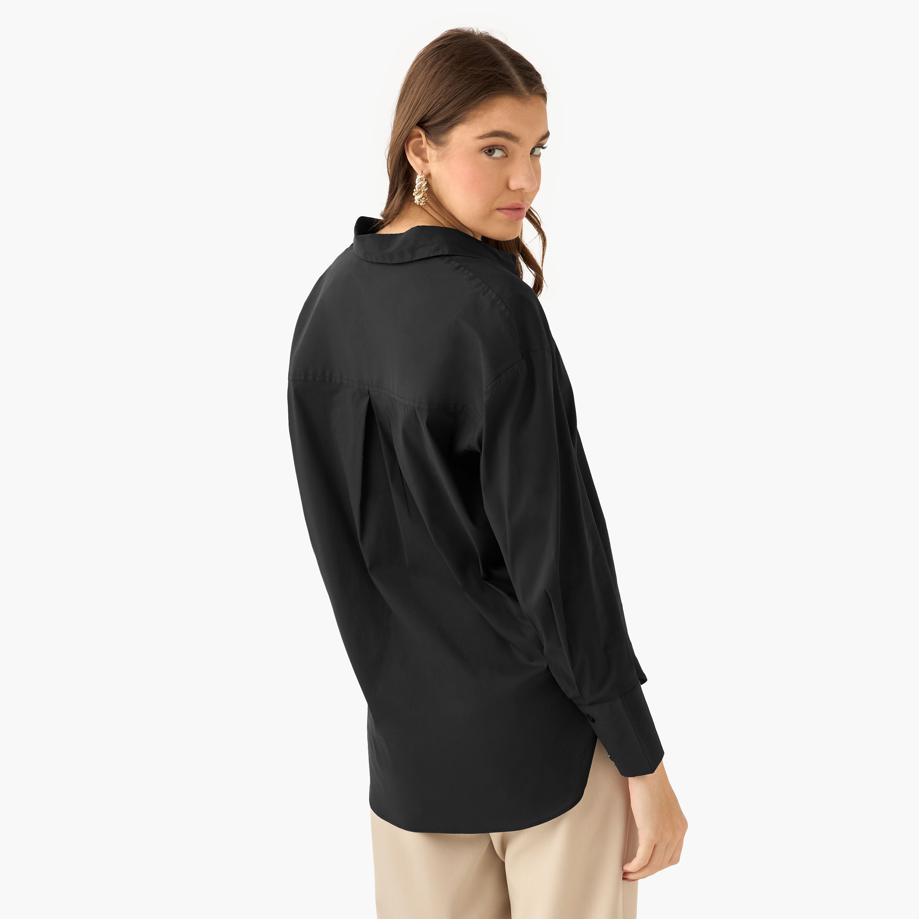 Poplin Shirt with High Low Hem-women-clothing-shirtsandblouses-shirts-image-4