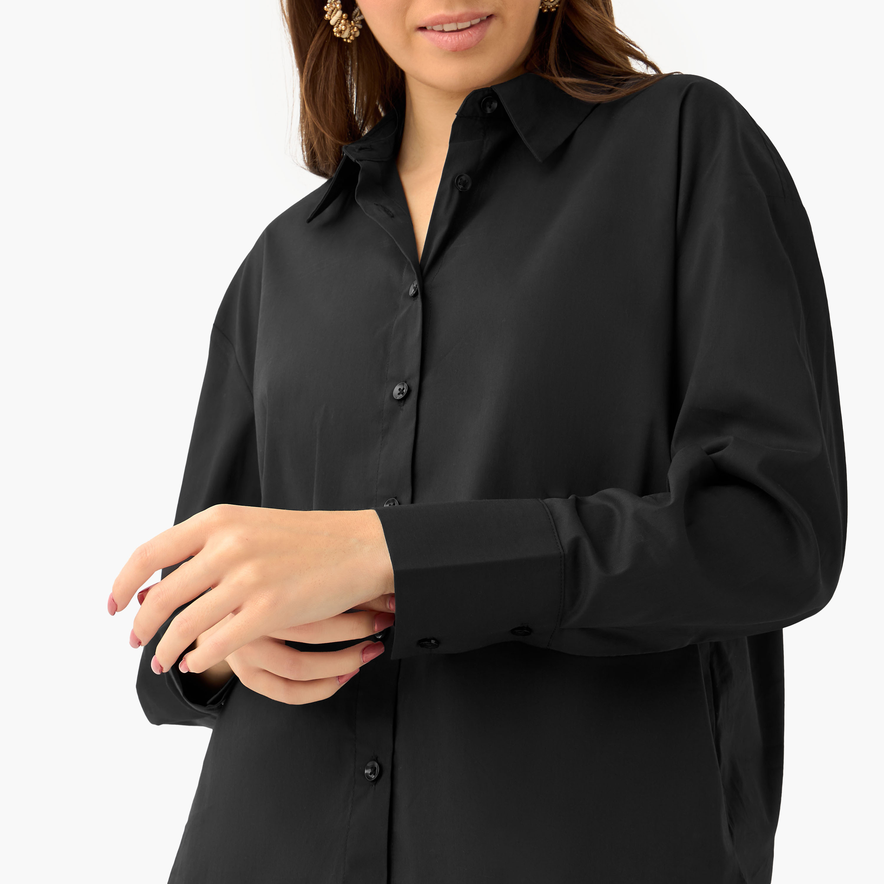 Poplin Shirt with High Low Hem-women-clothing-shirtsandblouses-shirts-image-5