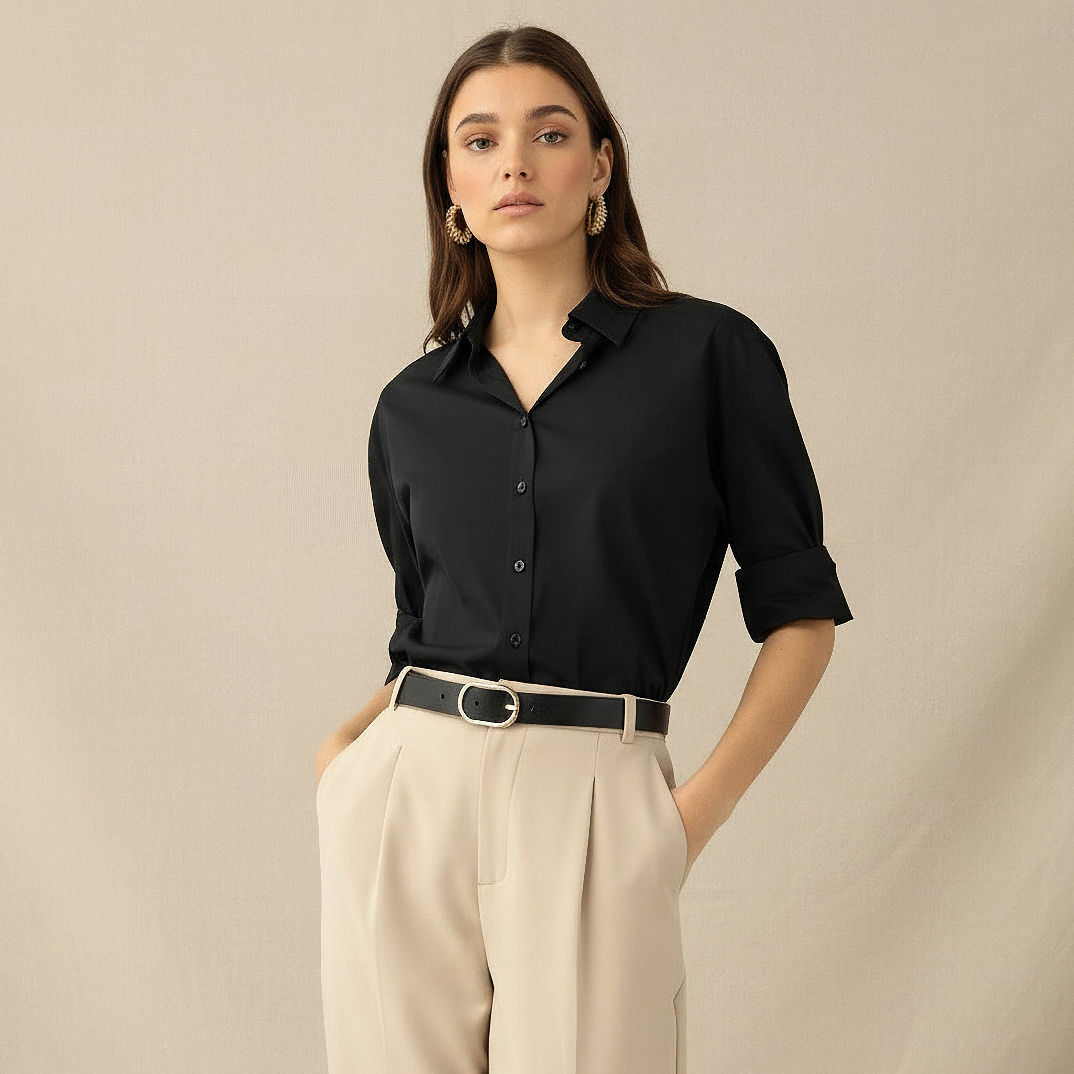 Poplin Shirt with High Low Hem-women-clothing-shirtsandblouses-shirts-image-1